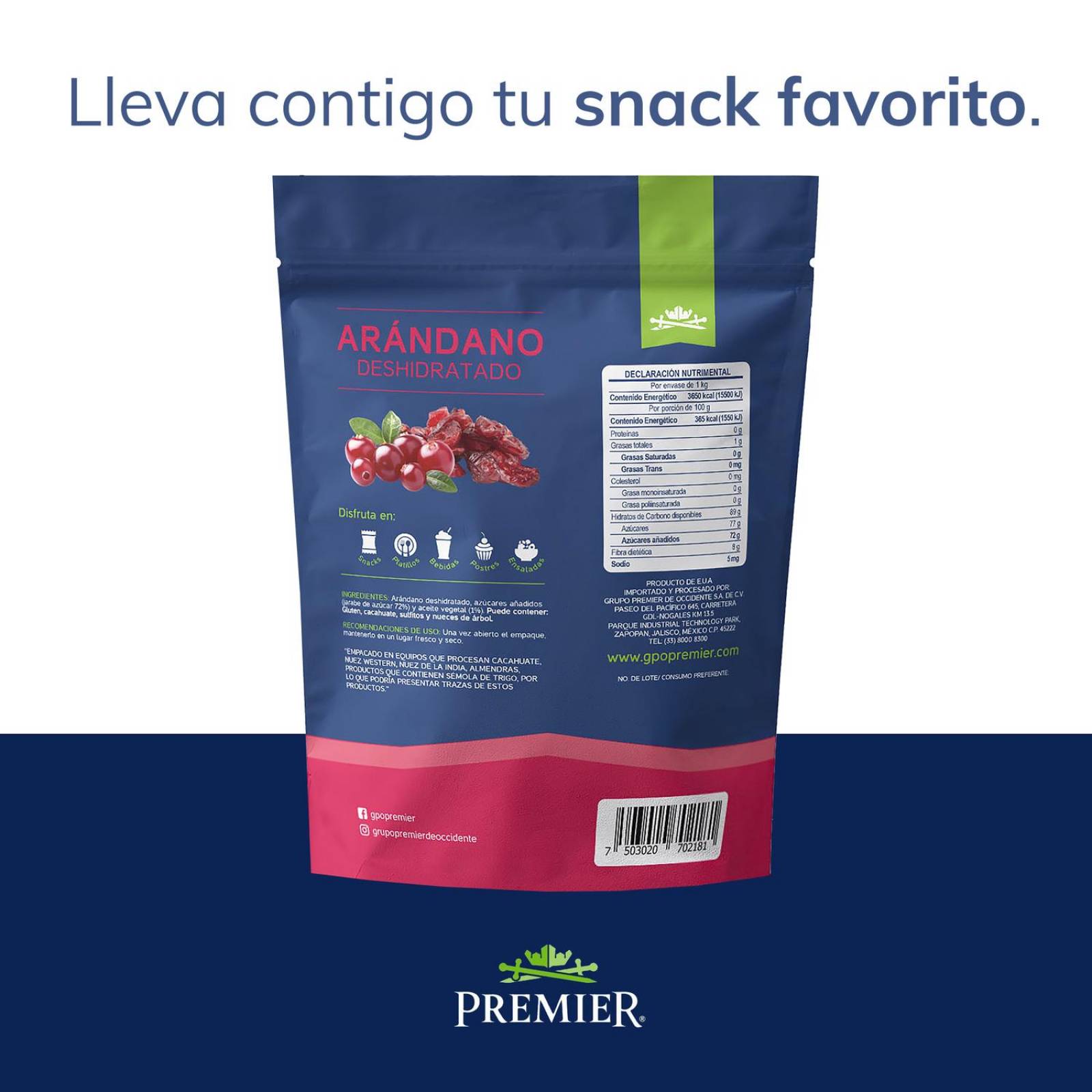 Arándanos Deshidratados Endulzados 1kg | PREMIER | Snacks Arandanos endulzados