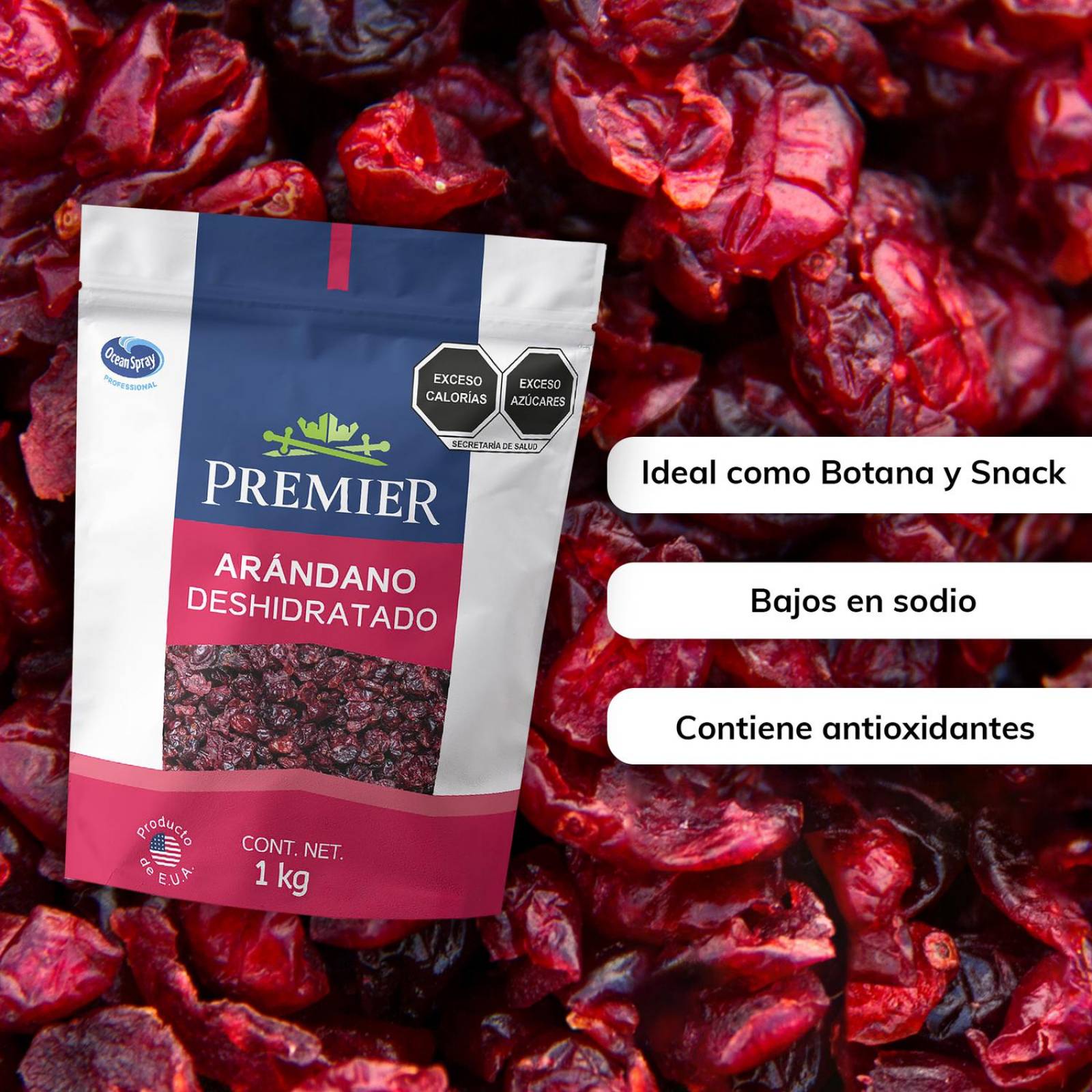 Arándanos Deshidratados Endulzados 1kg | PREMIER | Snacks Arandanos endulzados