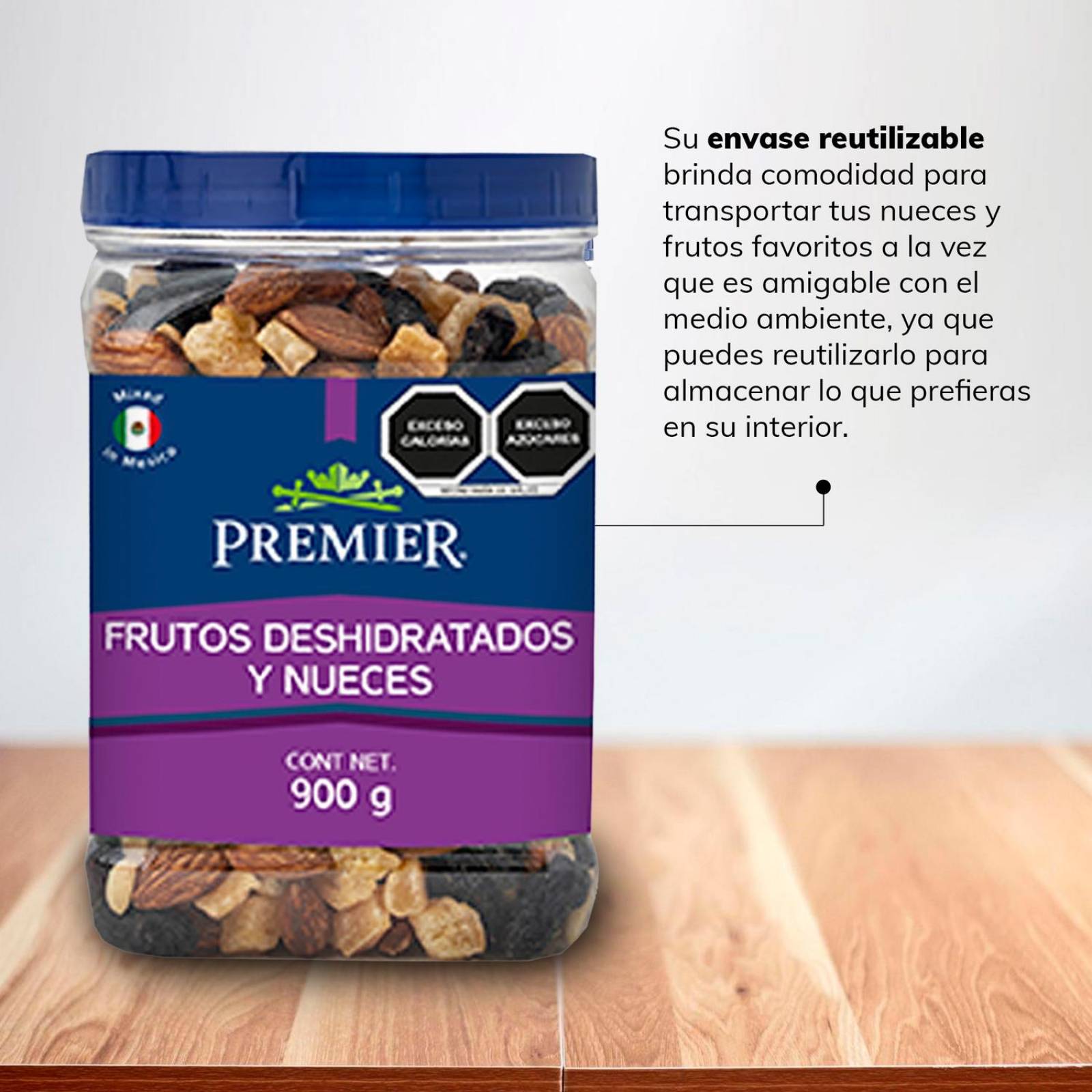Mezcla de Frutos Secos y Nueces - Vitrolero 900gr | PREMIER 