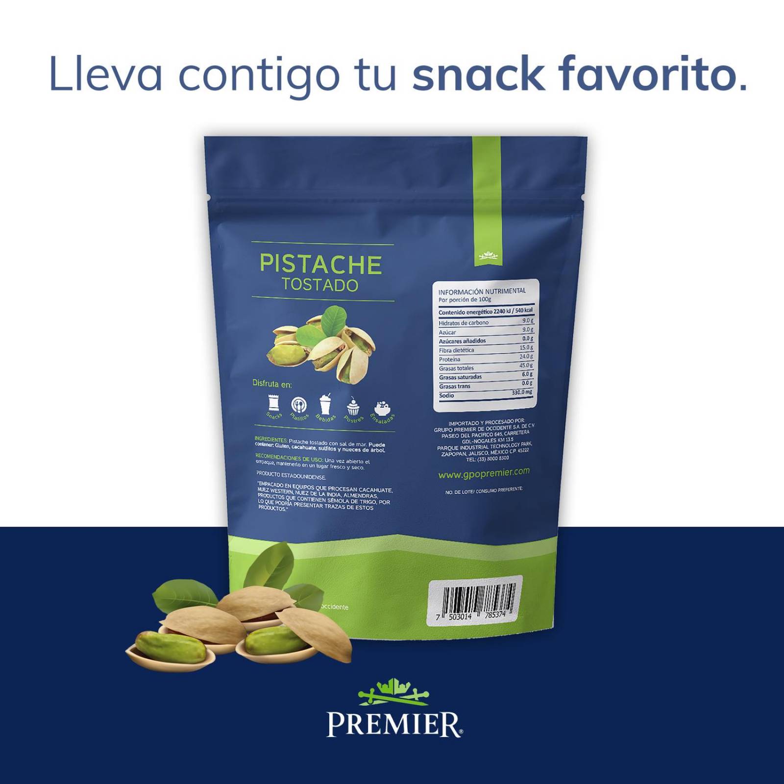 Pistaches Tostados con Cascara y Sal Marina - 1kg | PREMIER 