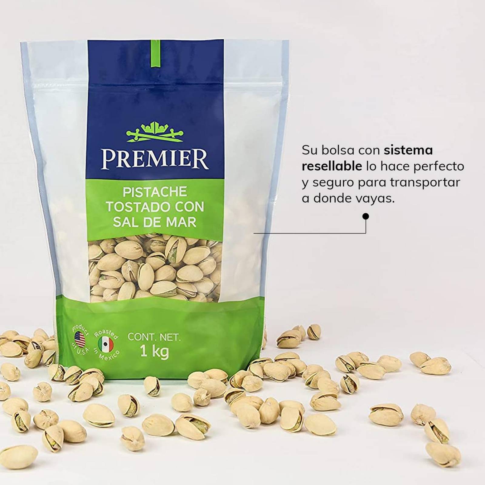 Pistaches Tostados con Cascara y Sal Marina - 1kg | PREMIER 