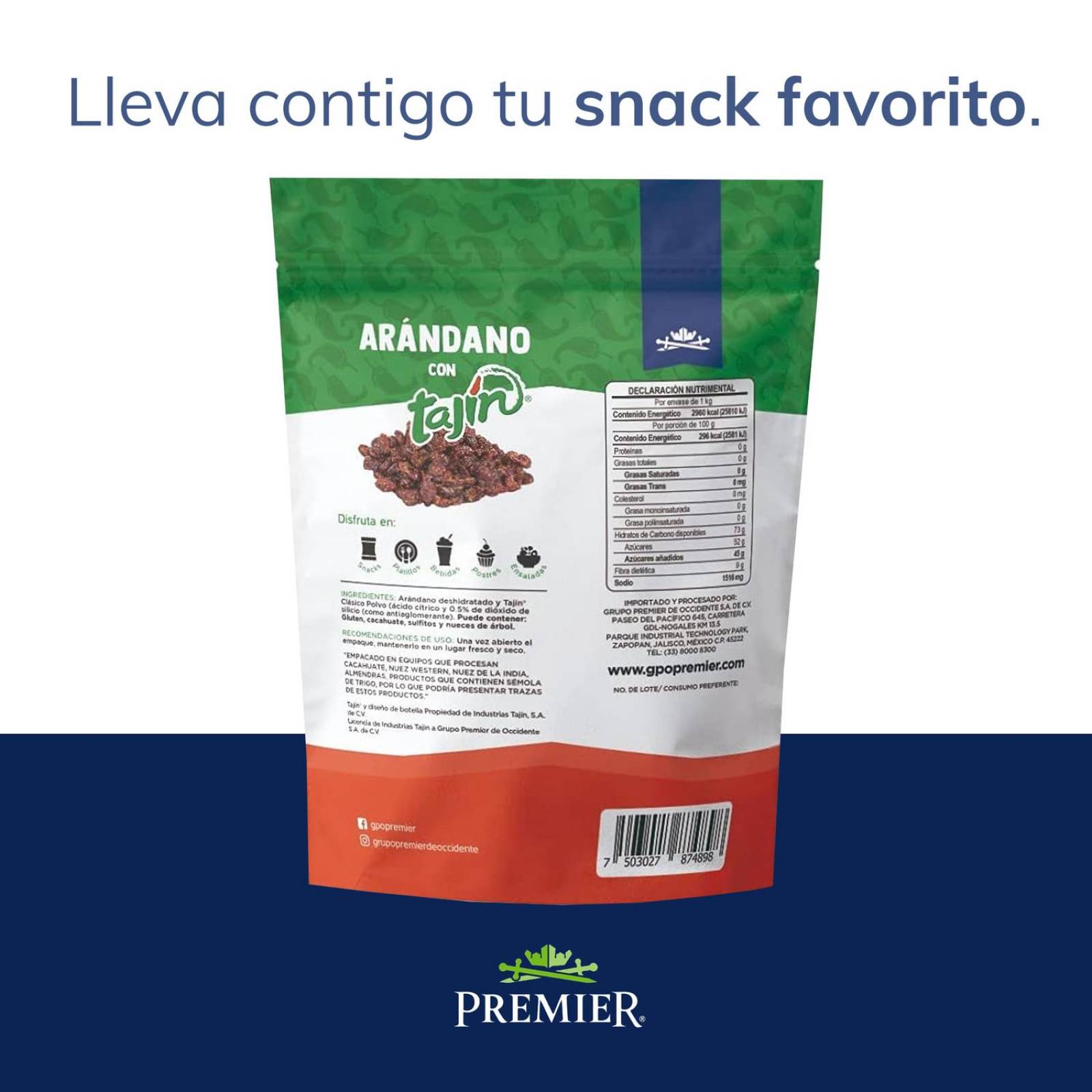 Arándanos Deshidratados Endulzados 1kg | PREMIER | Snacks Arandanos con Tajin