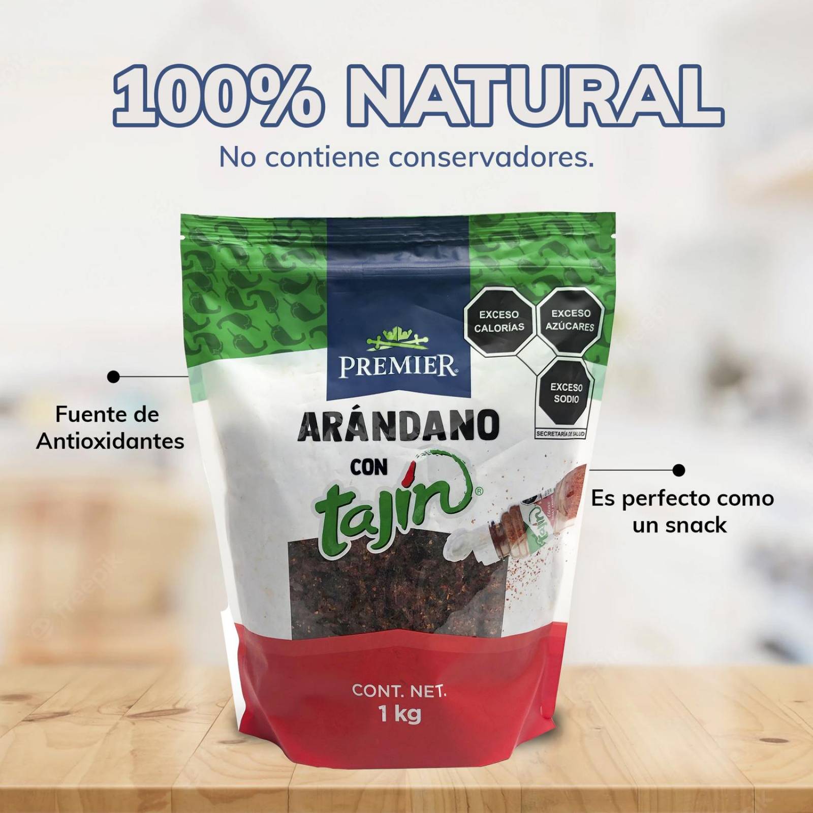 Arándanos Deshidratados Endulzados 1kg | PREMIER | Snacks Arandanos con Tajin