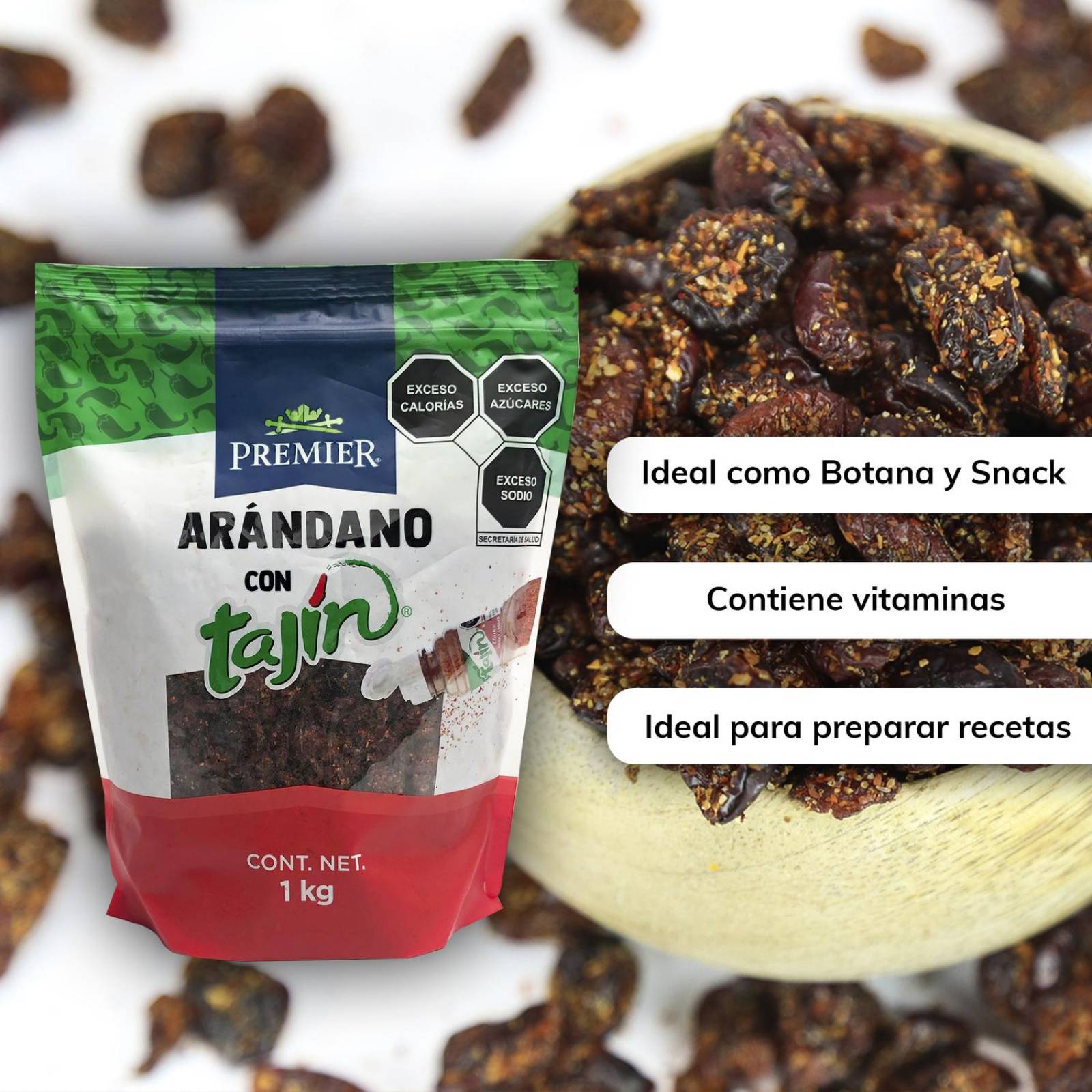 Arándanos Deshidratados Endulzados 1kg | PREMIER | Snacks Arandanos con Tajin