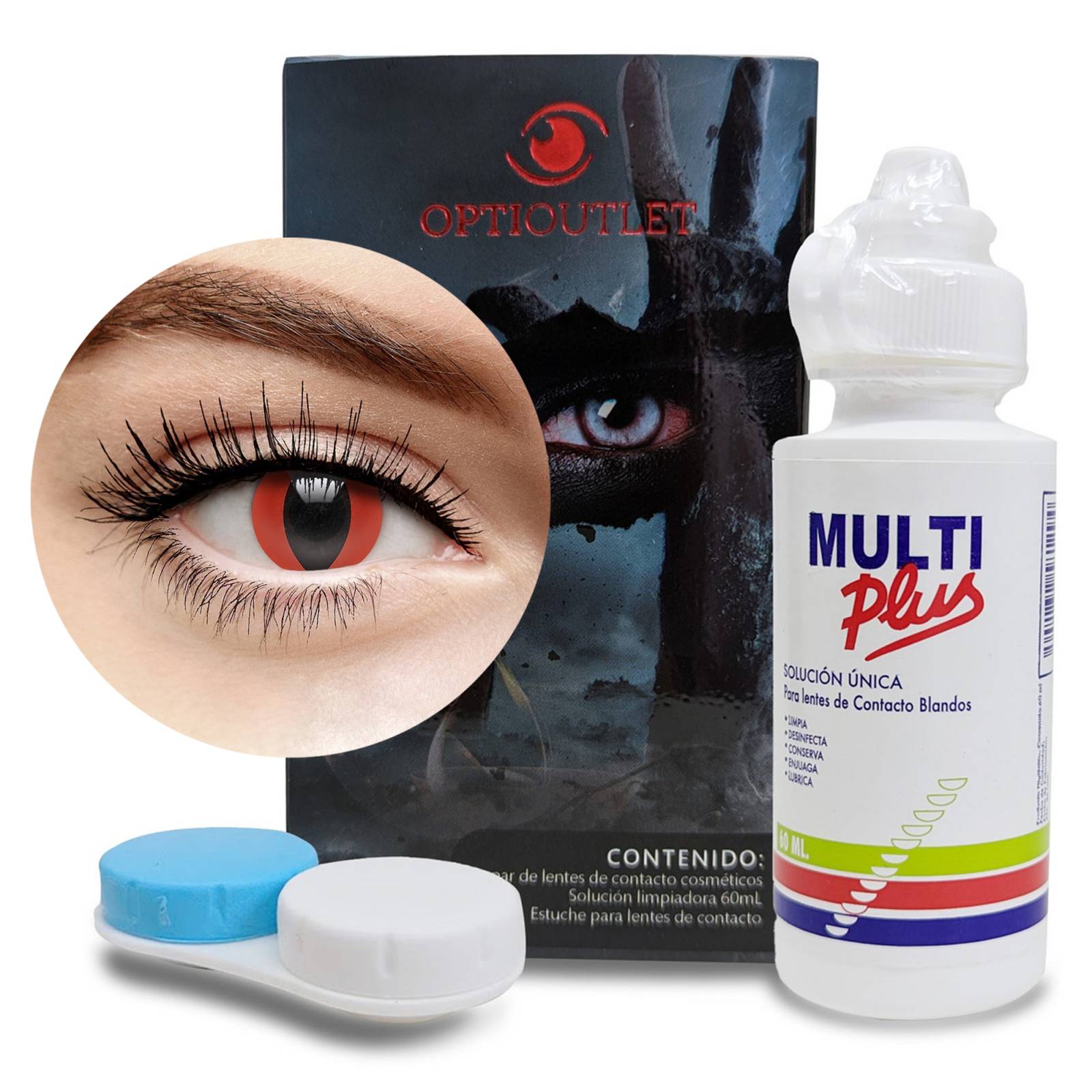 Pupilentes - Lentes de Contacto de Color Fantasía para Maquillaje y Disfraces de Halloween | Disfraz Halloween Ojo Gato Rojo