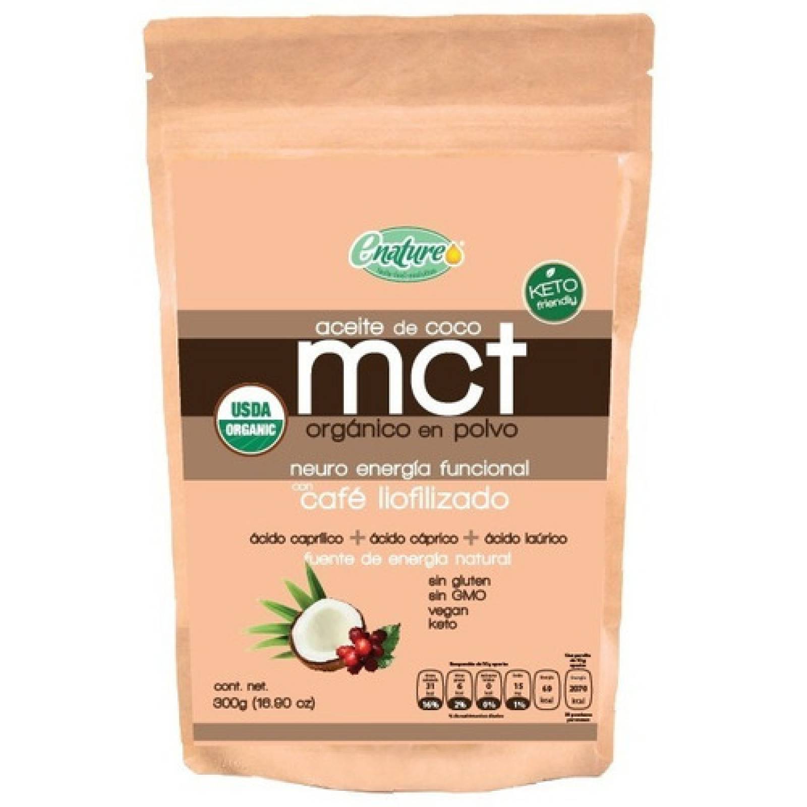 Aceite De Coco Organico Mct Polvo 300g Enature Keto Café Lio