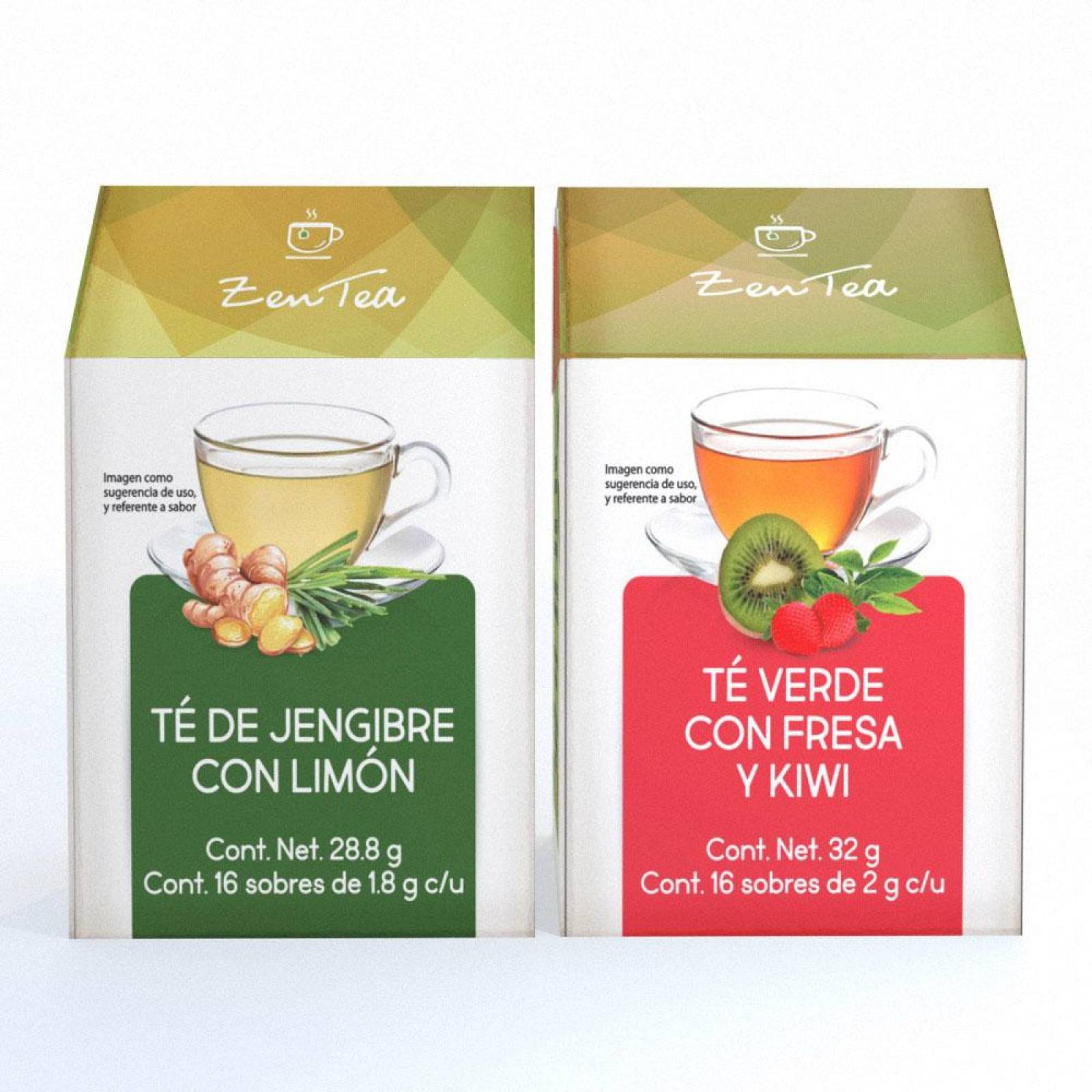 Kit de Té Jengibre con Limón y Té Verde Fresa y Kiwi Zen Tea 32 sobres 