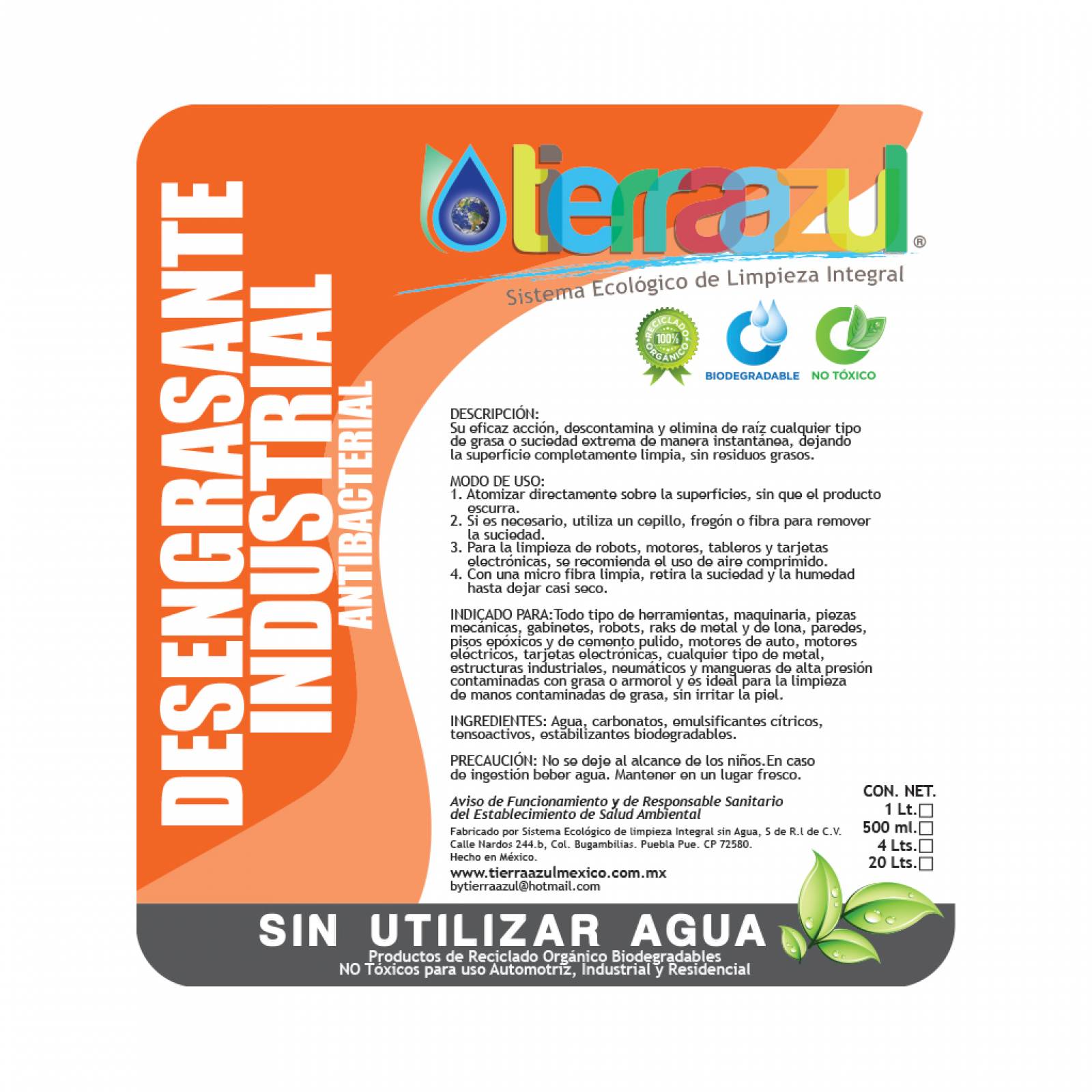 Desengrasante Industrial (4 litros) - Tierra Azul Mx