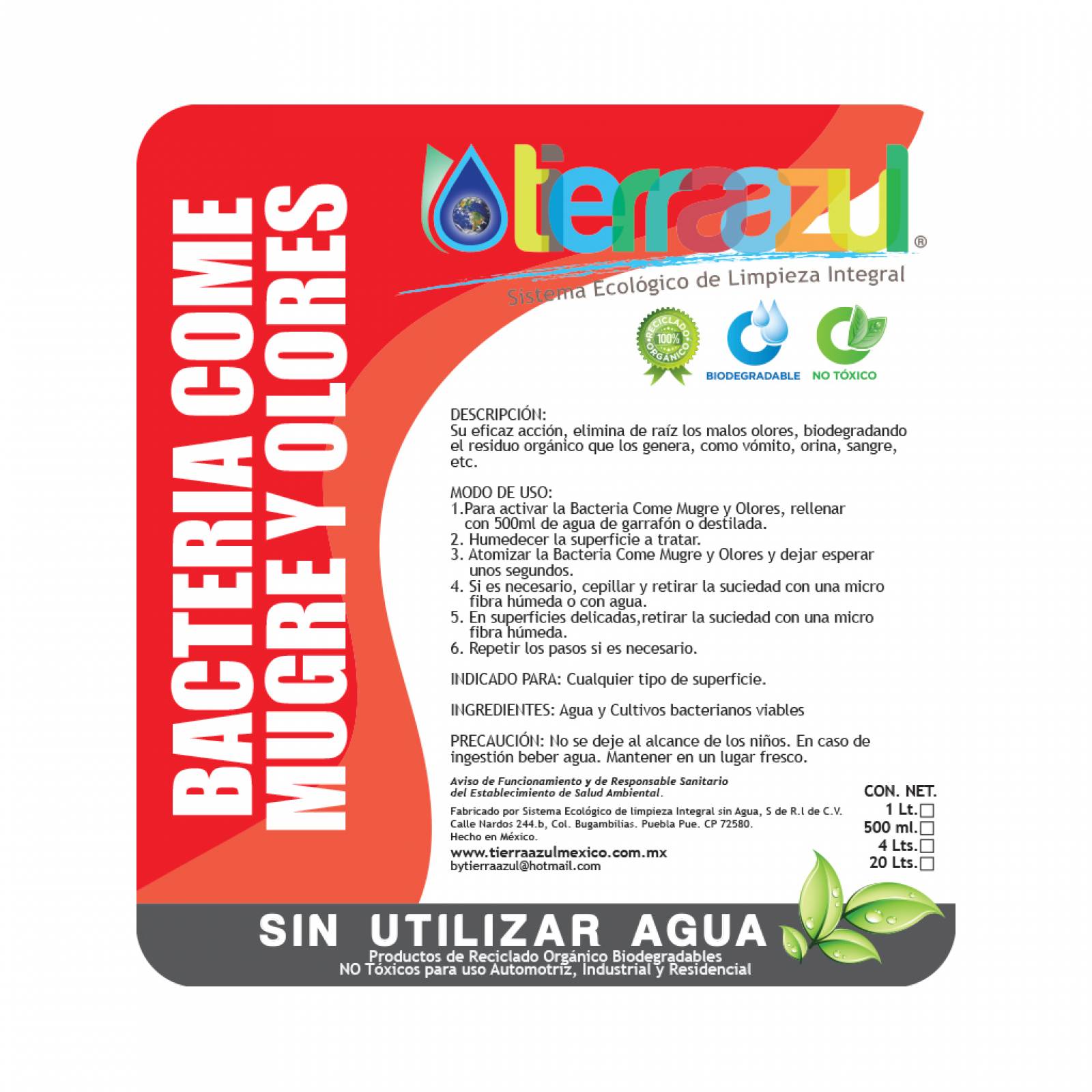 Bacteria Come Mugre y Olores (1 litro) - Tierra Azul Mx
