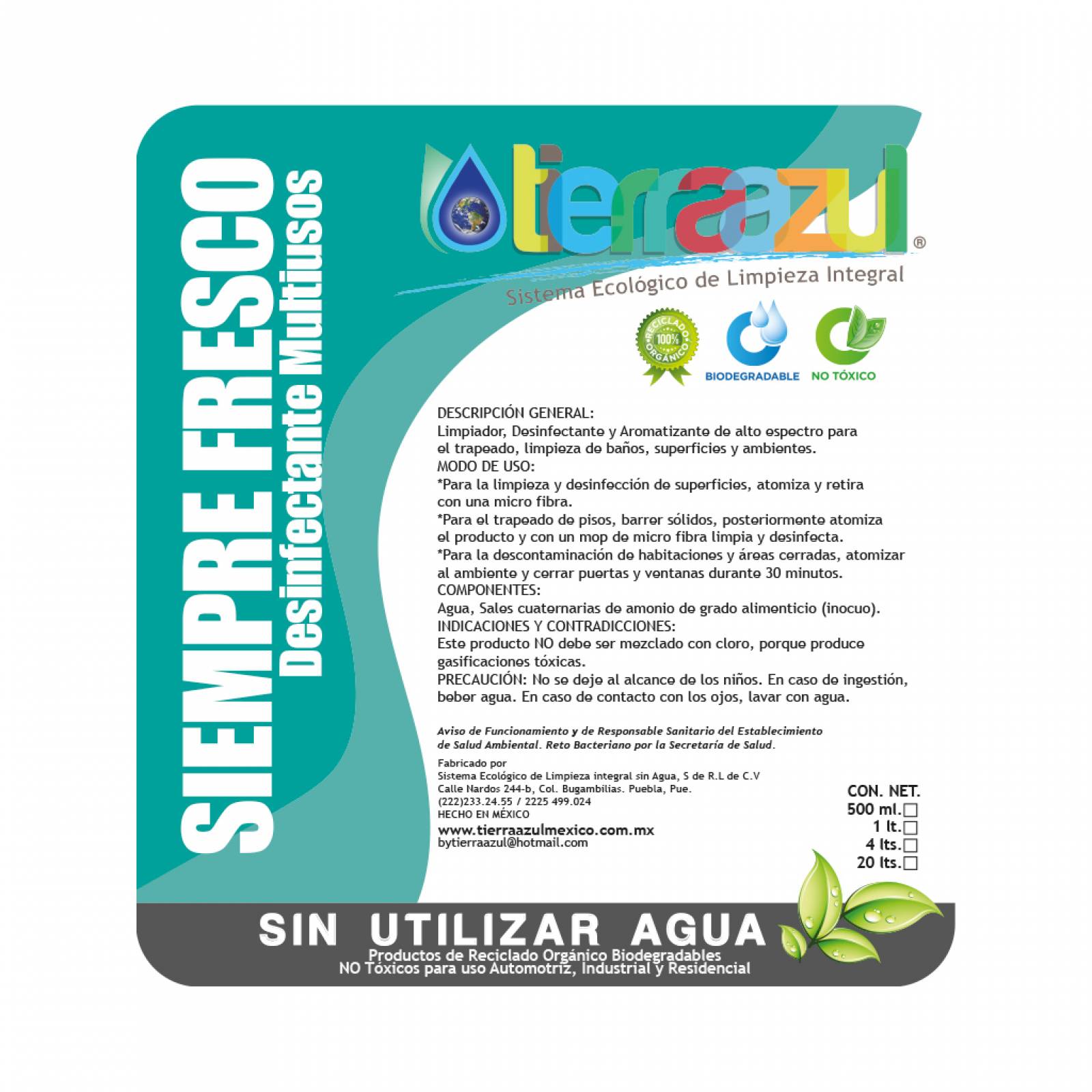 Siempre Fresco (1 litro) - Tierra Azul Mx