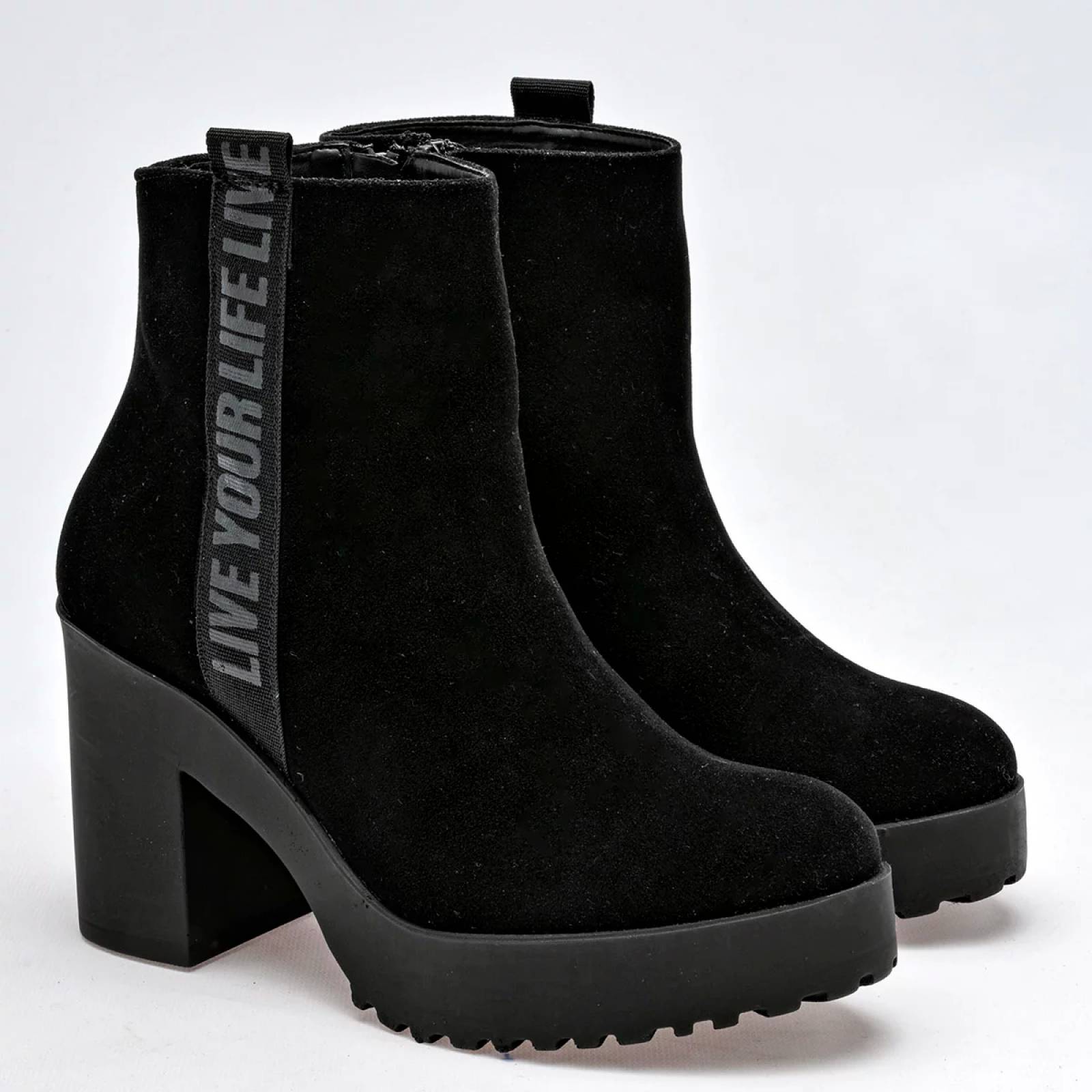 BOTA GAMUZA TACON CUADRADO de Taguesi Para Mujer Negro 1011011 T7
