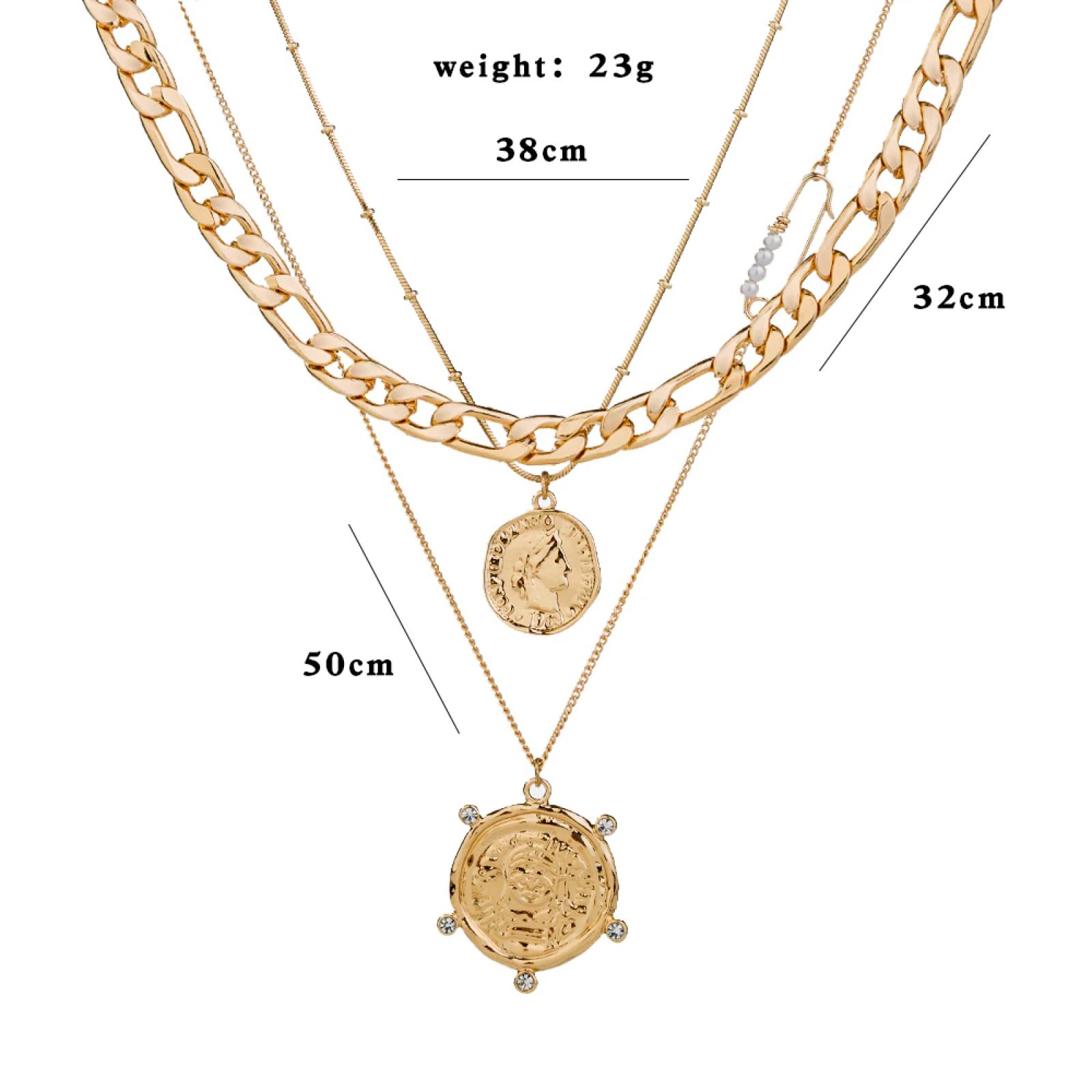 Collar Triple Capa Chapa de Oro para Mujer