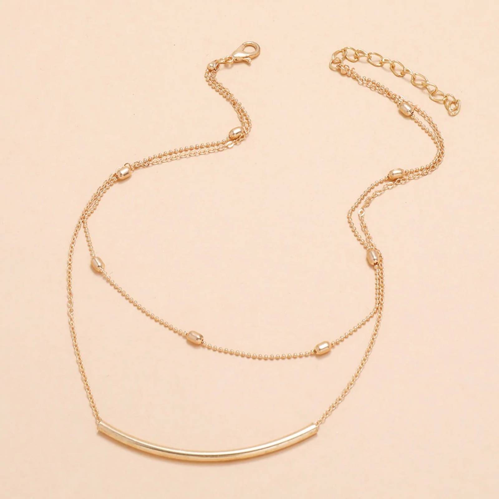 Collar Doble Capa Cadena Fina Chapa de Oro para Mujer