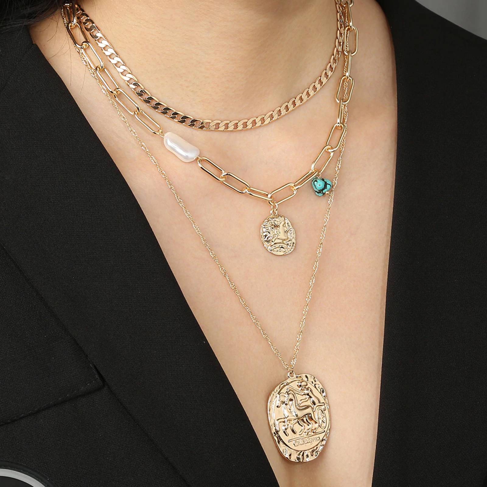 Collar Multicapa Dorado Chapa de Oro para Mujer