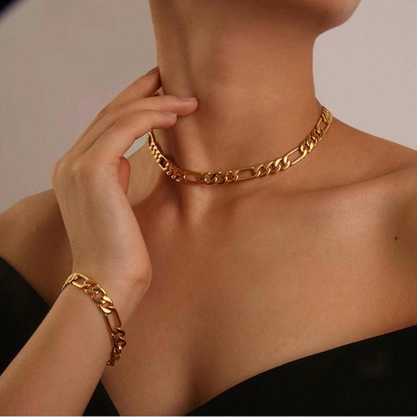 Collar Cadena Eslabones Chapa de Oro para Mujer