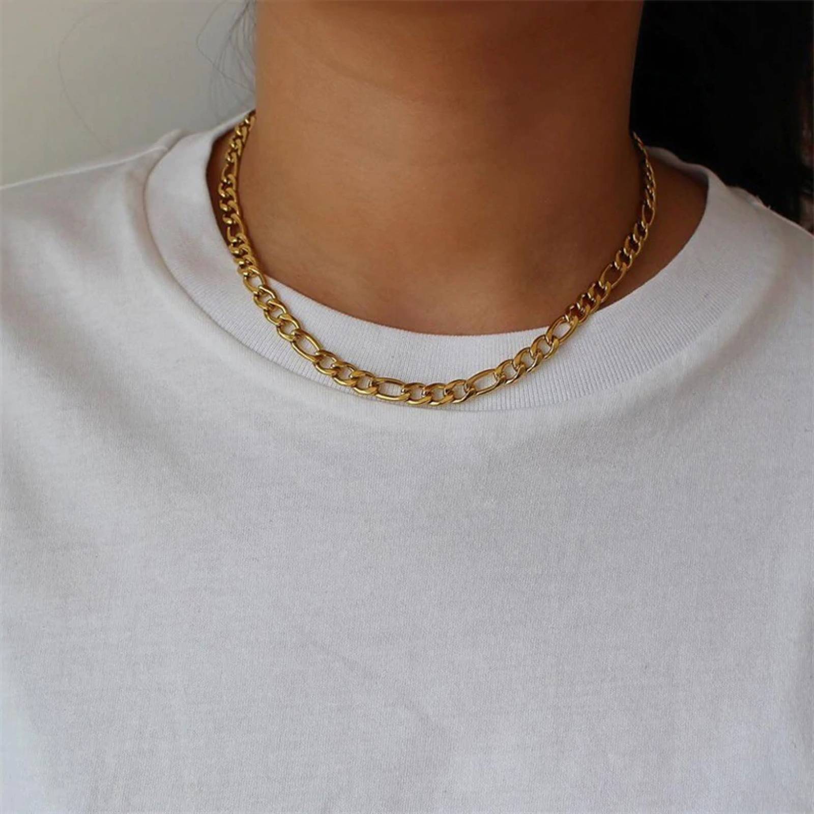 Collar Cadena Eslabones Chapa de Oro para Mujer
