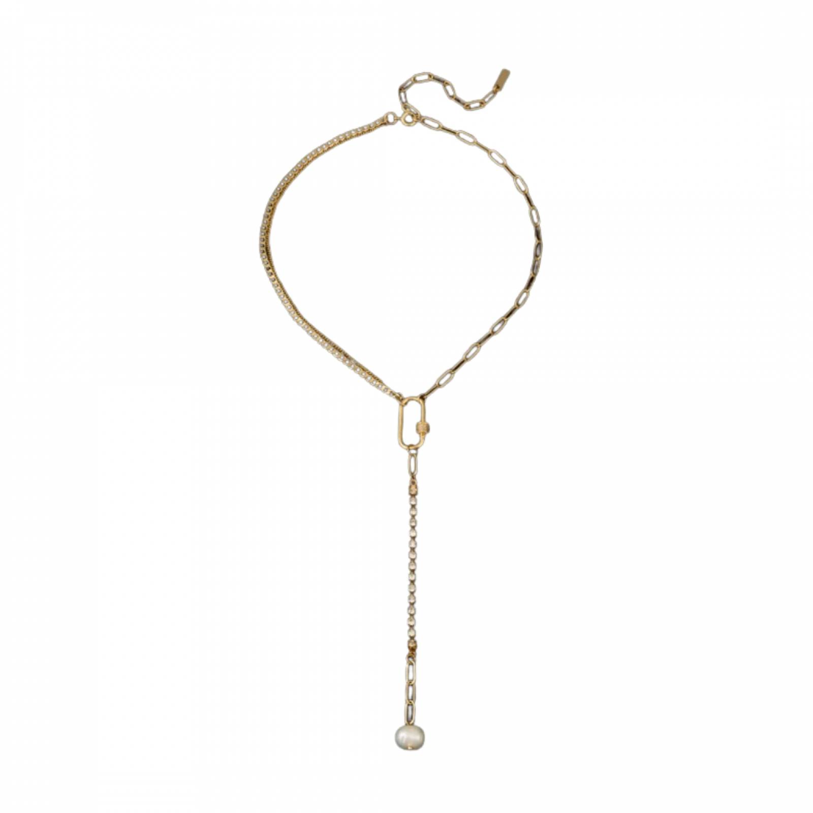 Collar Largo Perla Chapa de Oro para Mujer