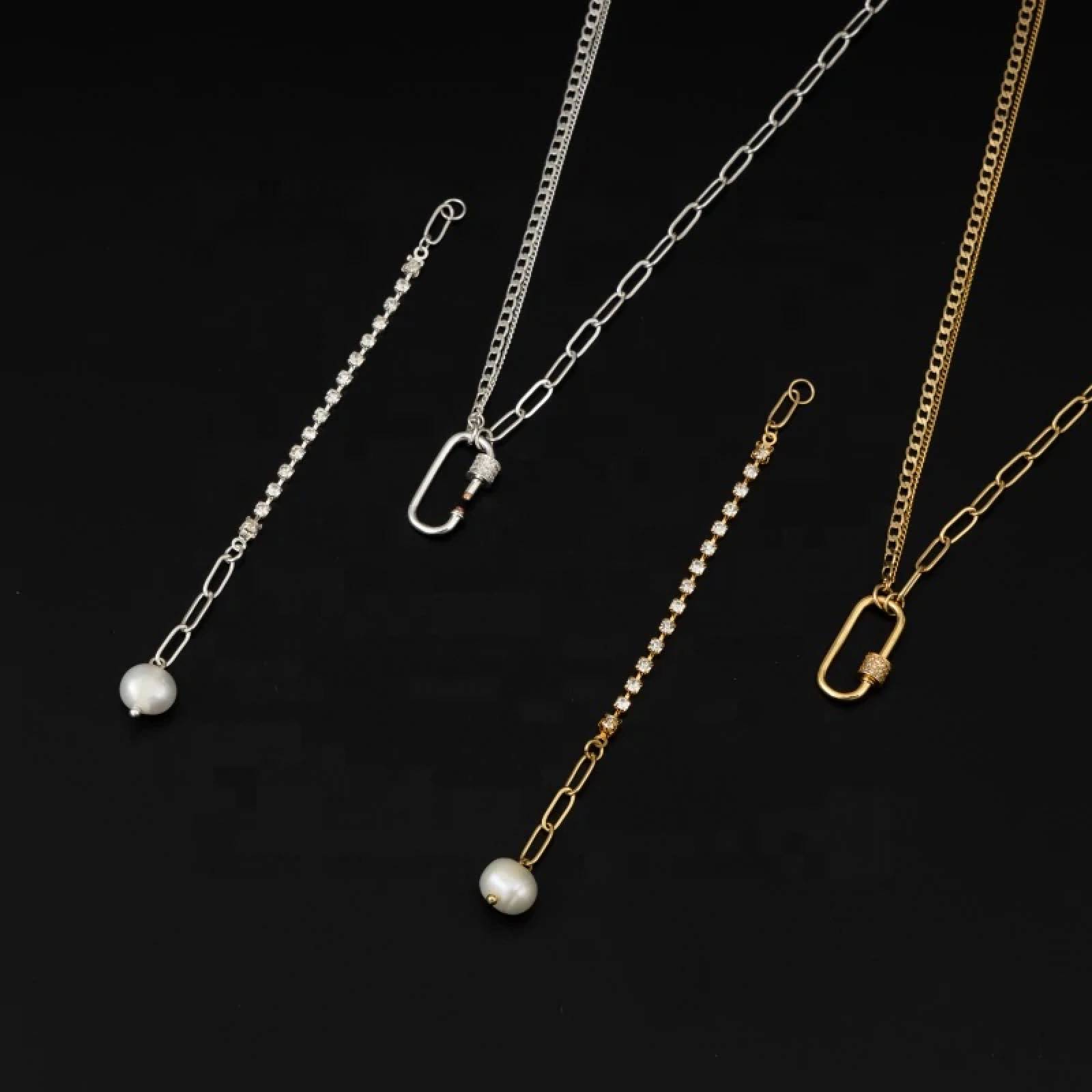 Collar Largo Perla Chapa de Oro para Mujer