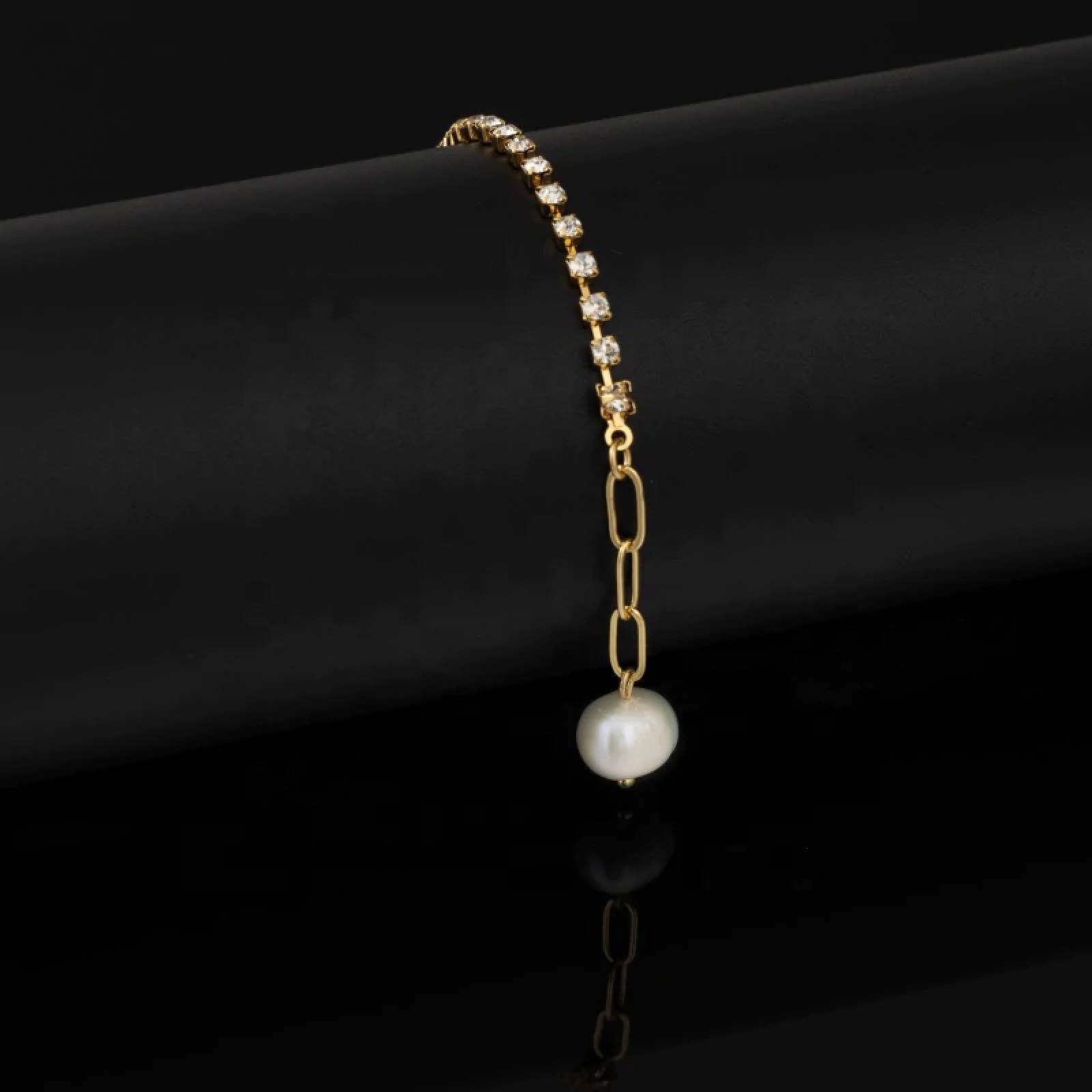 Collar Largo Perla Chapa de Oro para Mujer