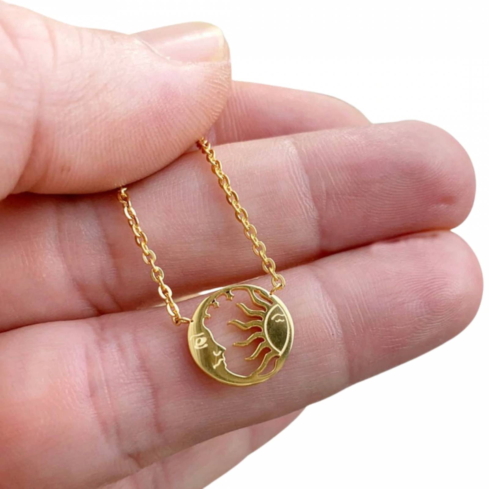 Collar Luna y Sol Chapa de Oro para Mujer