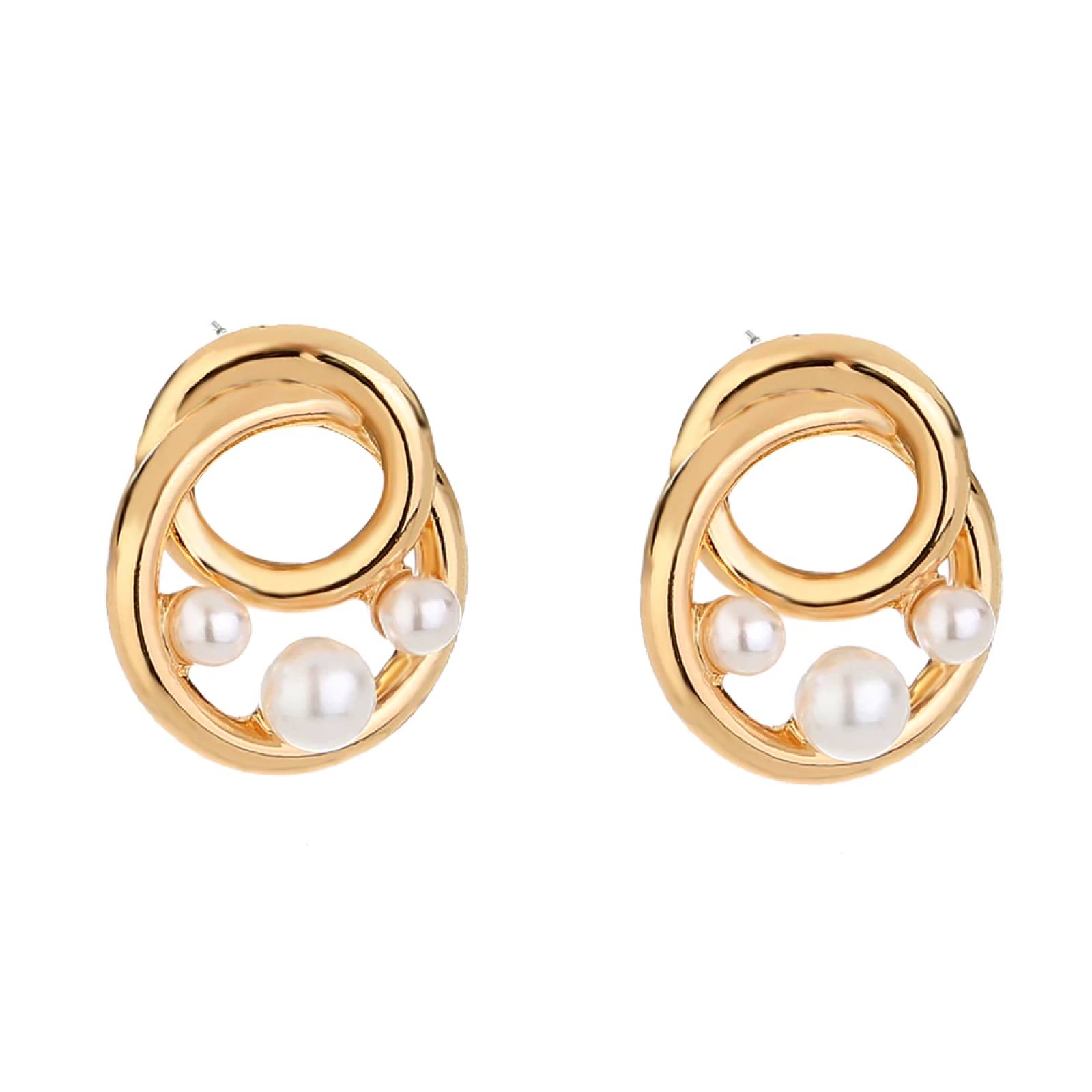 Aretes 3 Perlas Chapa de Oro 18K para Mujer
