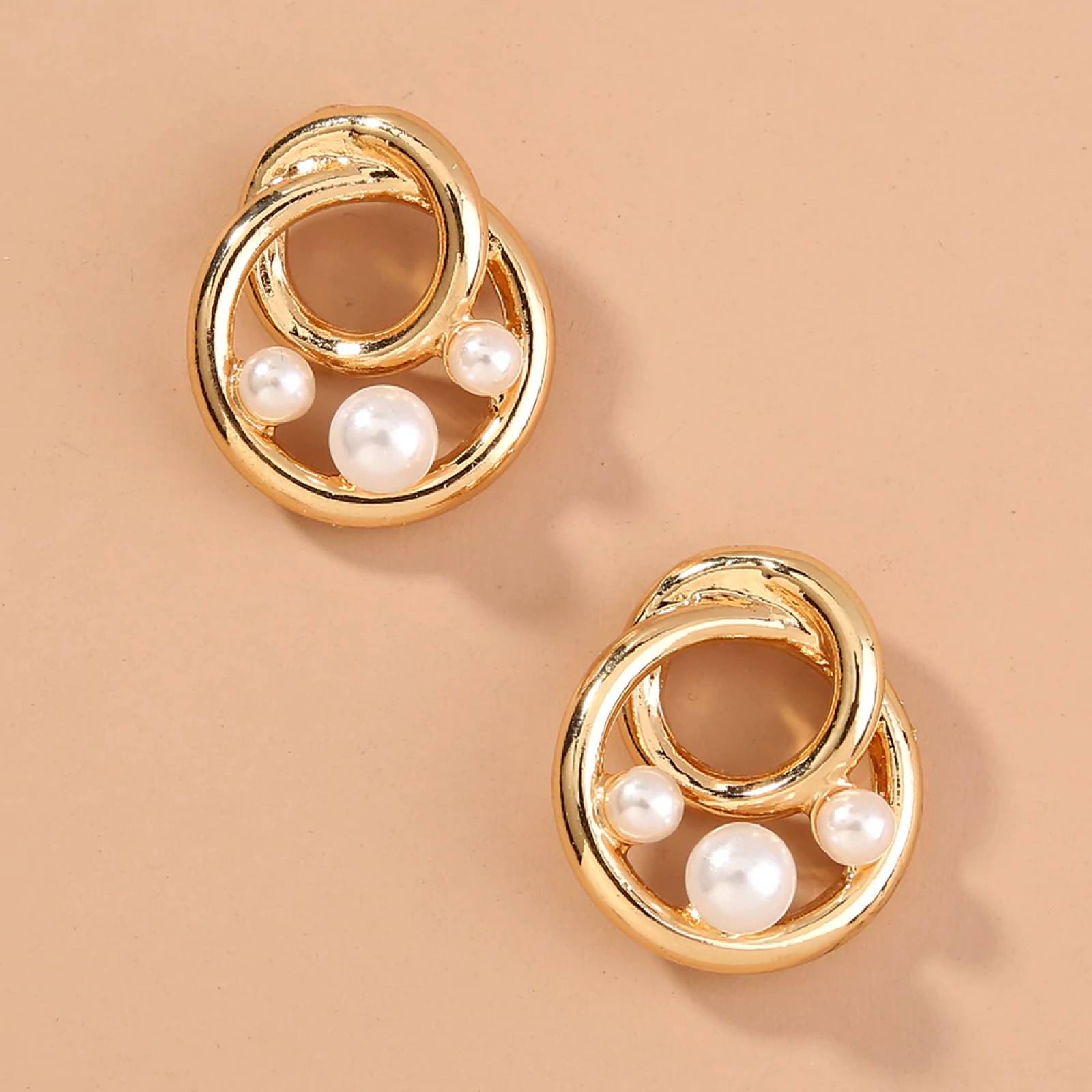 Aretes 3 Perlas Chapa de Oro 18K para Mujer