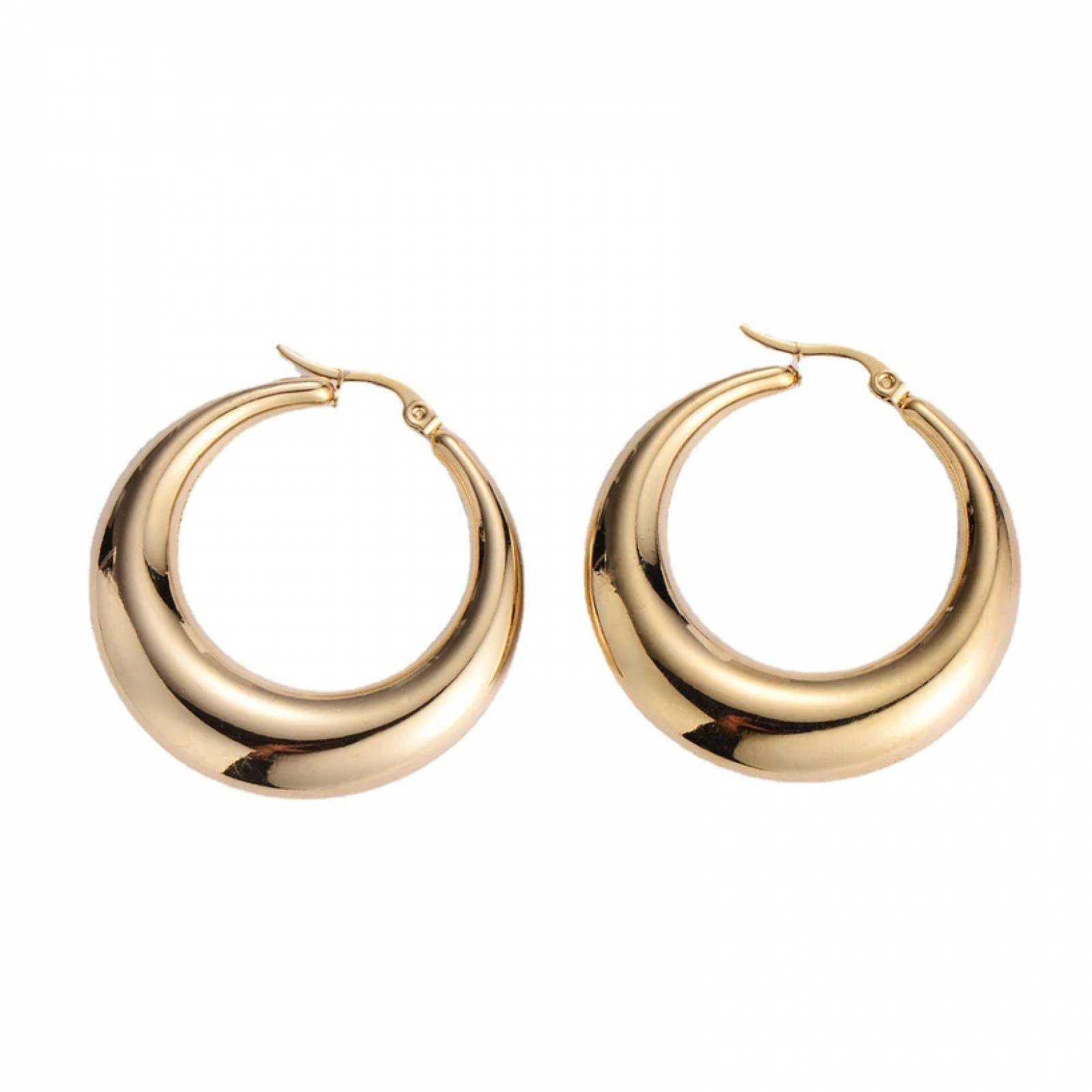 Aretes Circulo Grueso Chapa de Oro 18K para Mujer
