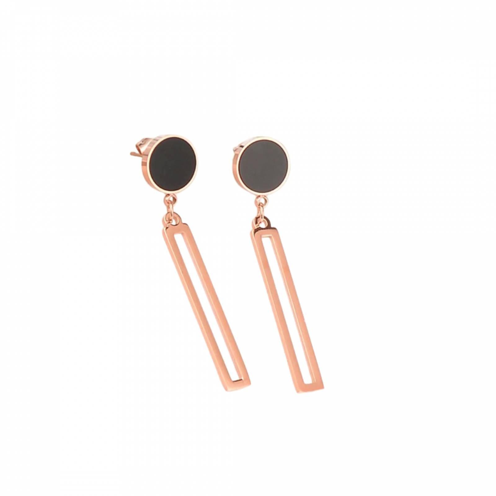 Aretes Circulo Negro Rose Gold para Mujer