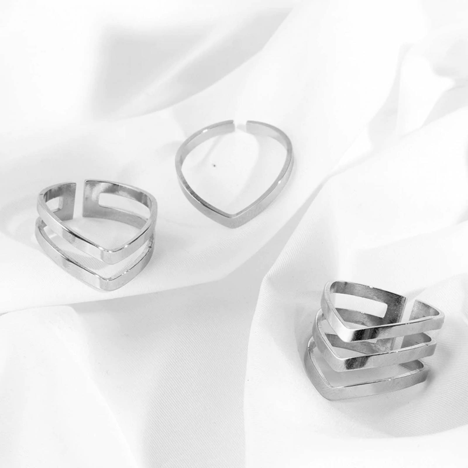 Set 3 Anillos Plata Chapa de Oro para Mujer