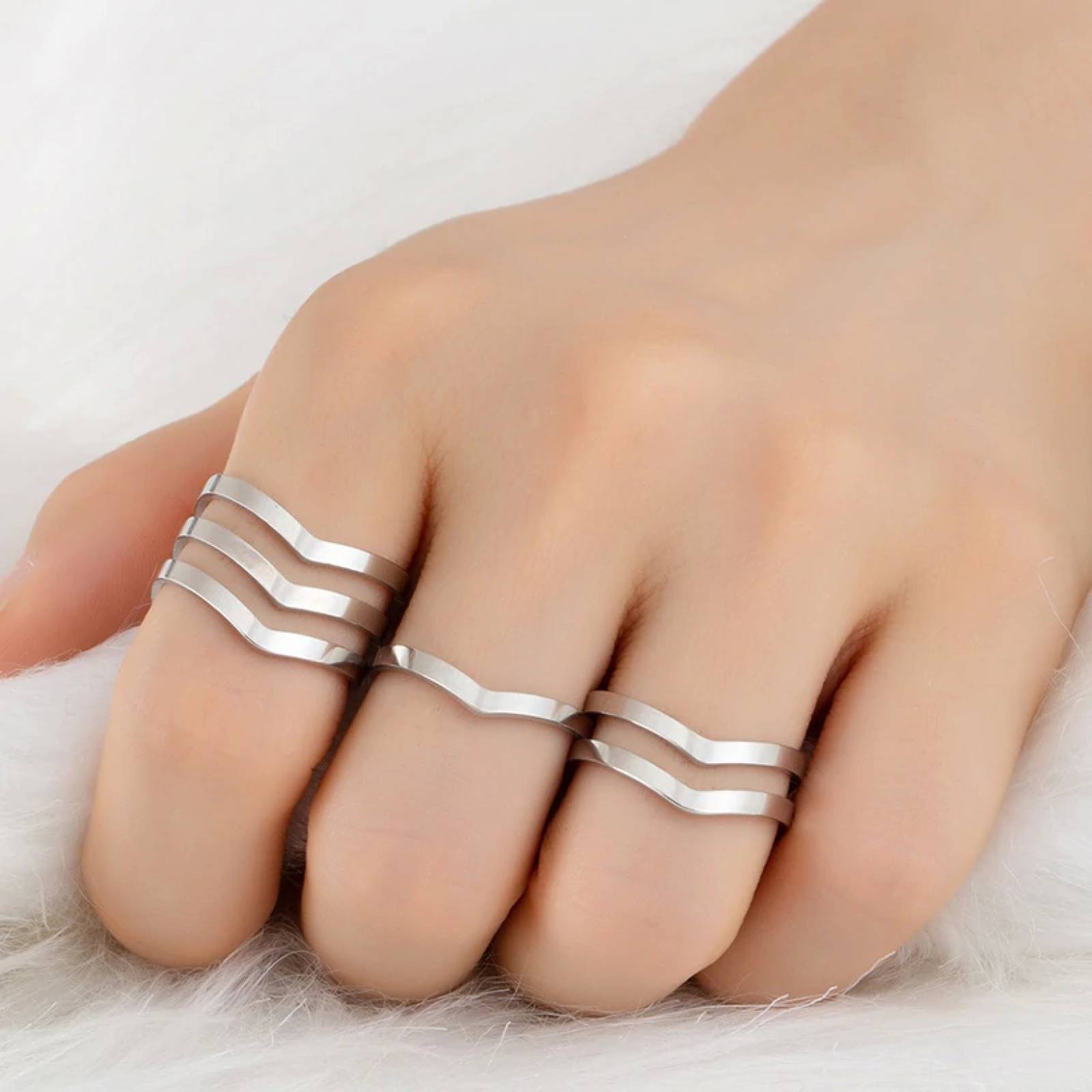 Set 3 Anillos Plata Chapa de Oro para Mujer