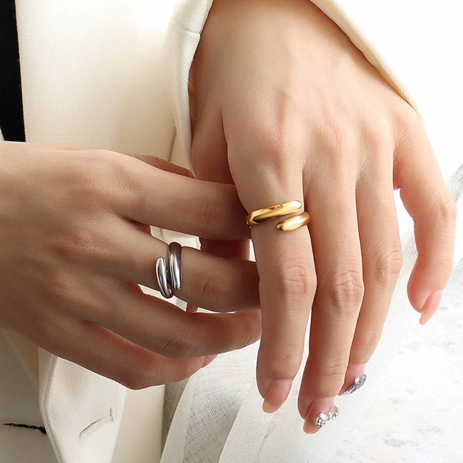 Anillo Doble Capa Chapa de Oro para Mujer