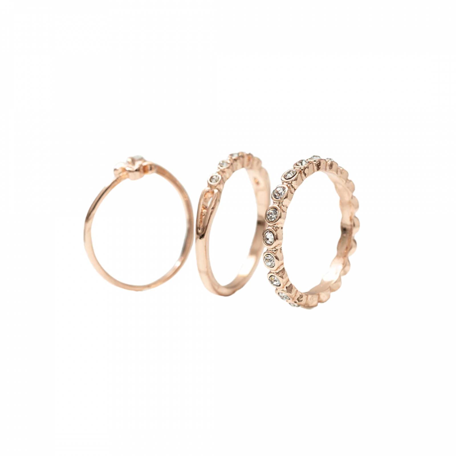 Set de 3 Anillos Rose Gold Chapa de Oro para Mujer