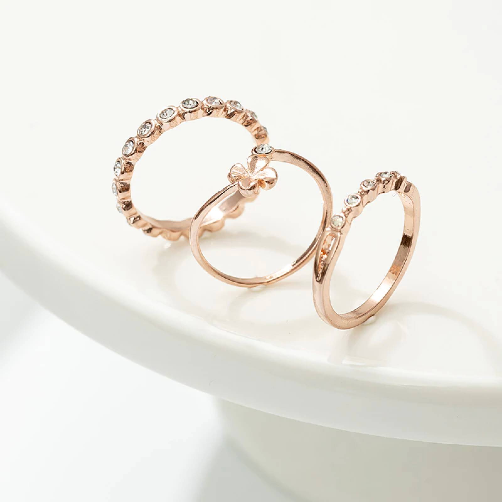 Set de 3 Anillos Rose Gold Chapa de Oro para Mujer