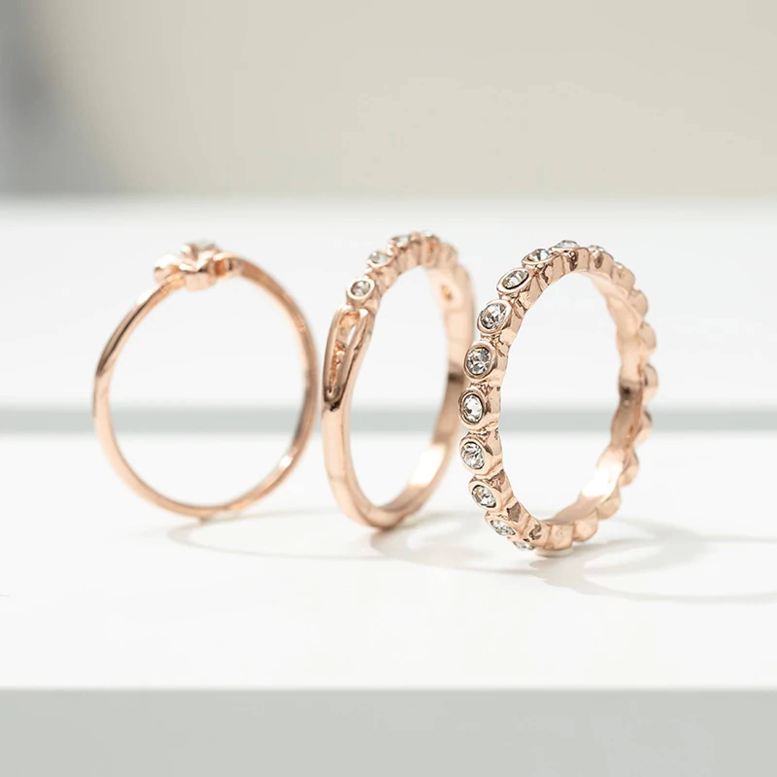 Set de 3 Anillos Rose Gold Chapa de Oro para Mujer