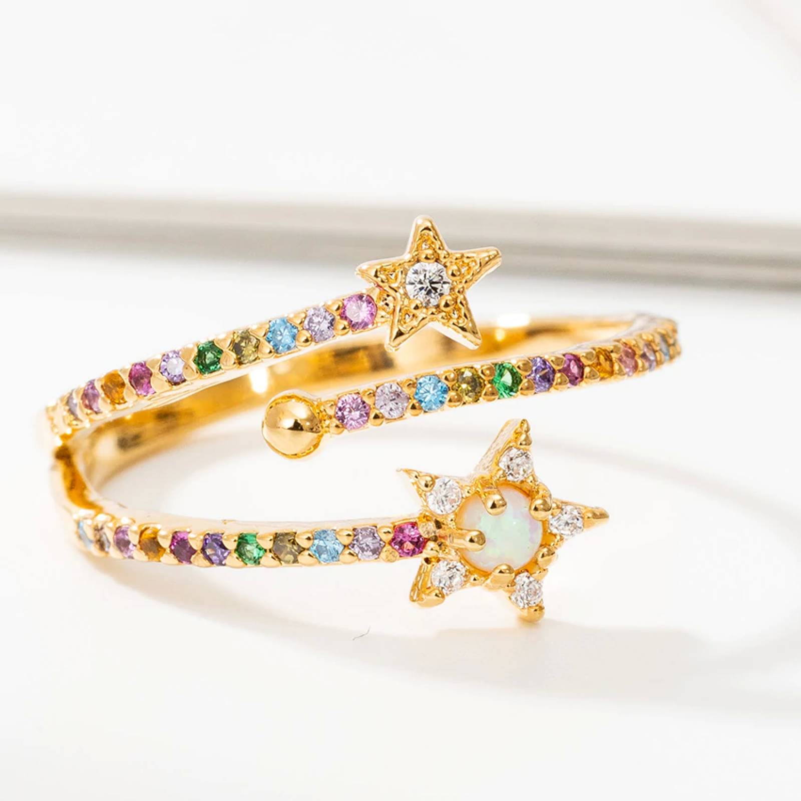 Anillo Arcoíris Estrella Chapa de Oro para Mujer