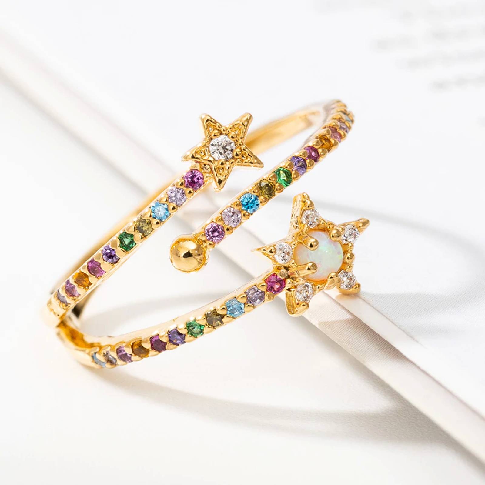 Anillo Arcoíris Estrella Chapa de Oro para Mujer