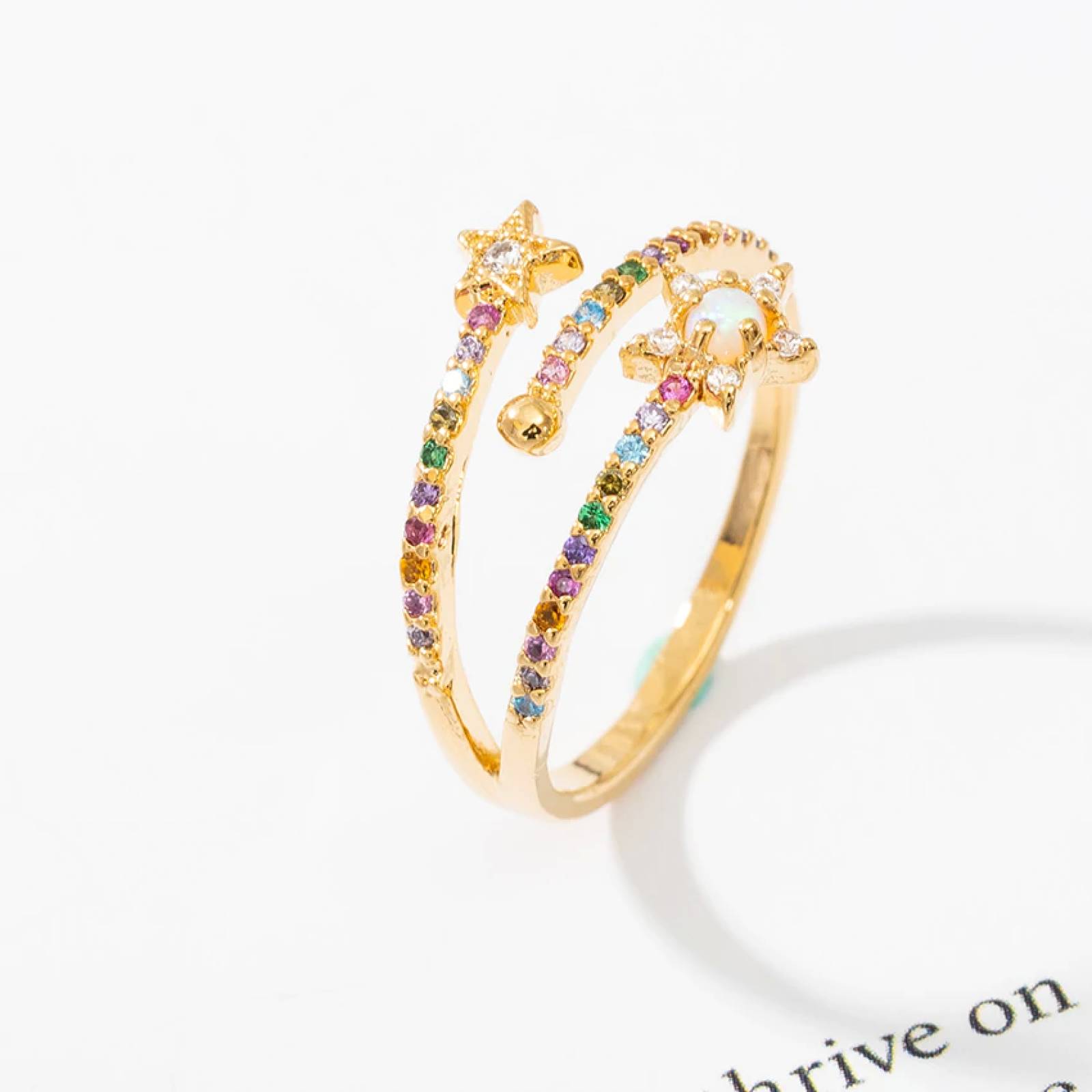 Anillo Arcoíris Estrella Chapa de Oro para Mujer