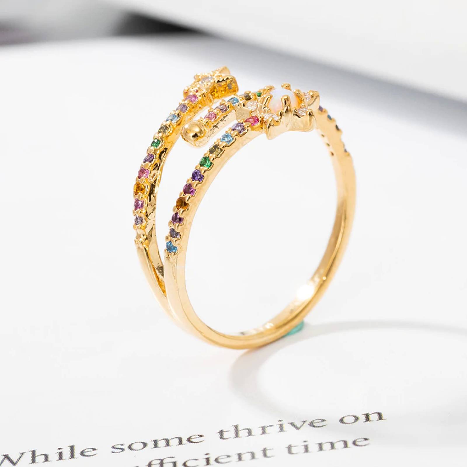 Anillo Arcoíris Estrella Chapa de Oro para Mujer