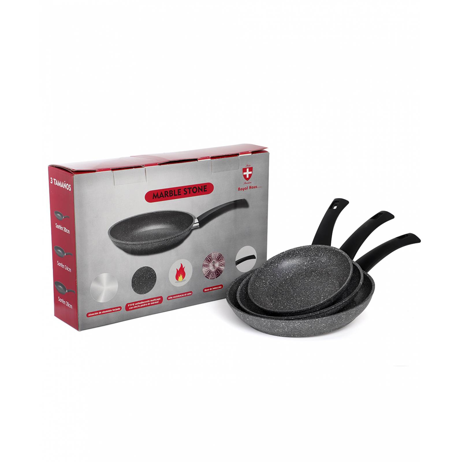 Juego 3 Sartenes Italianos Royal Haus RH-3AMAC Antiadherente 4mm Base Inducción