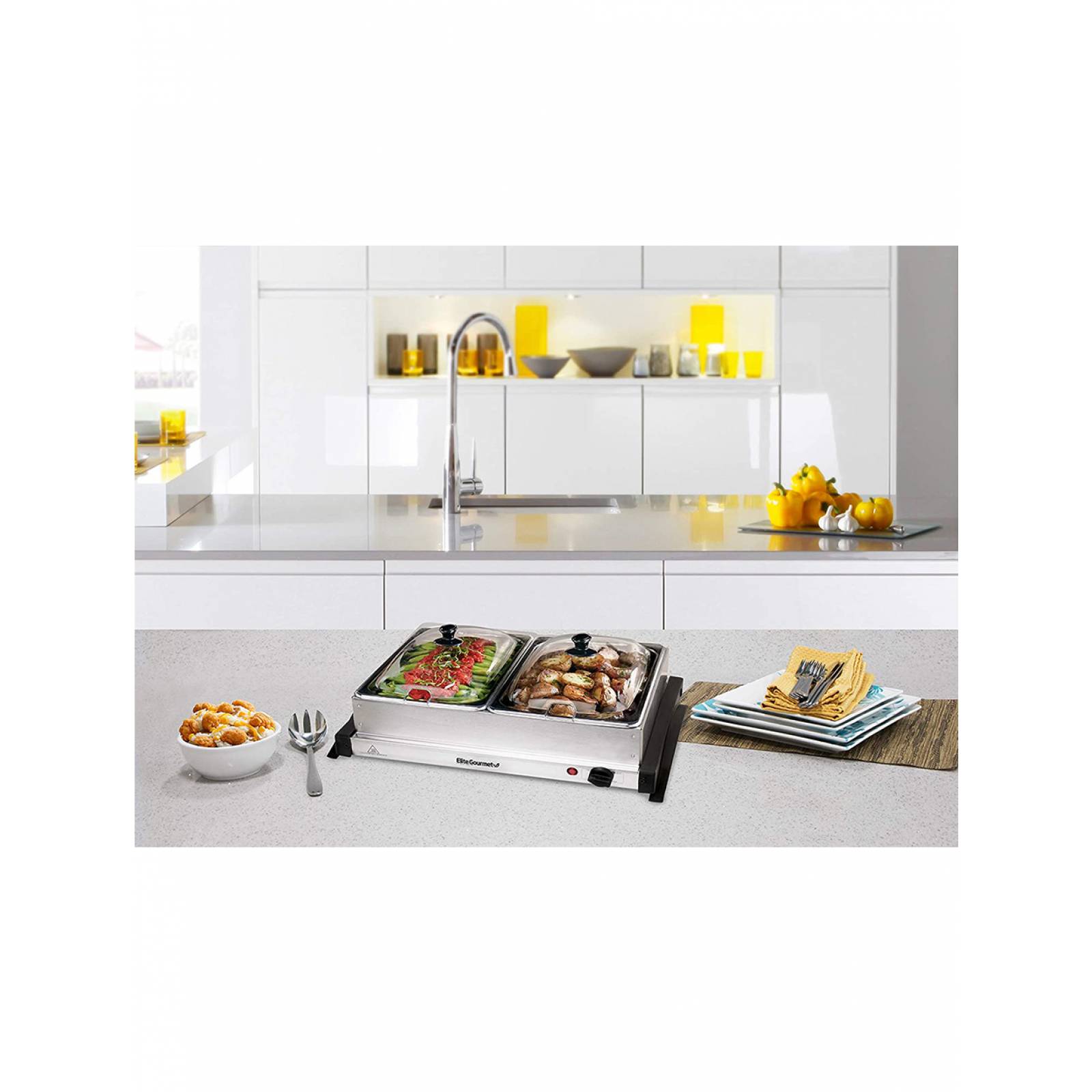 Buffetera Electrica Elite Gourmet  EWM-6122SC 2 Divisiones Acero Inoxidable Plateada