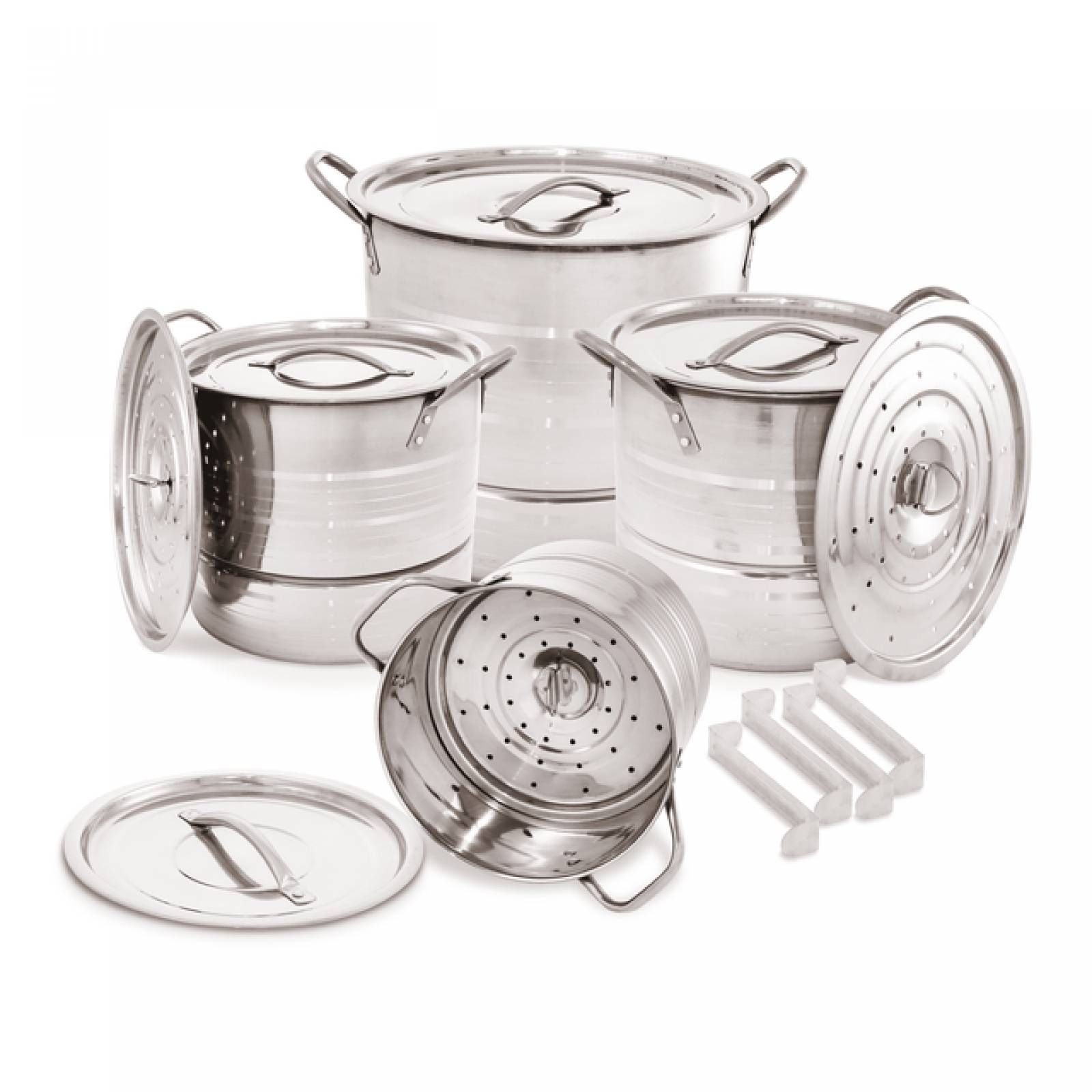 4 Ollas Vaporeras Acero Con Tapa Y Disco De Vapor Royal Haus