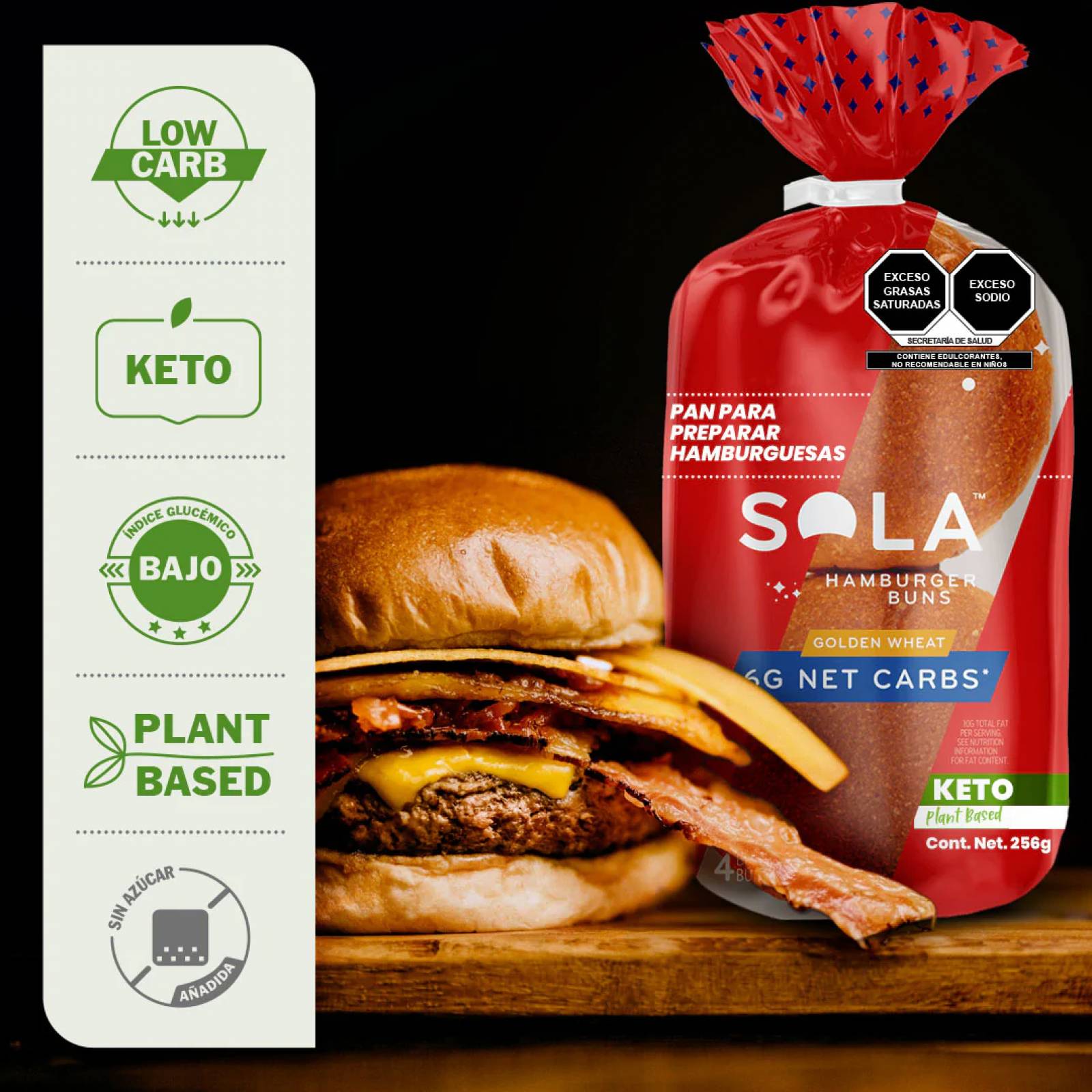 Pan Keto 3 Pack con 2 Panes Caja sabor Mantequilla y 1 Hamburguesa de Sola