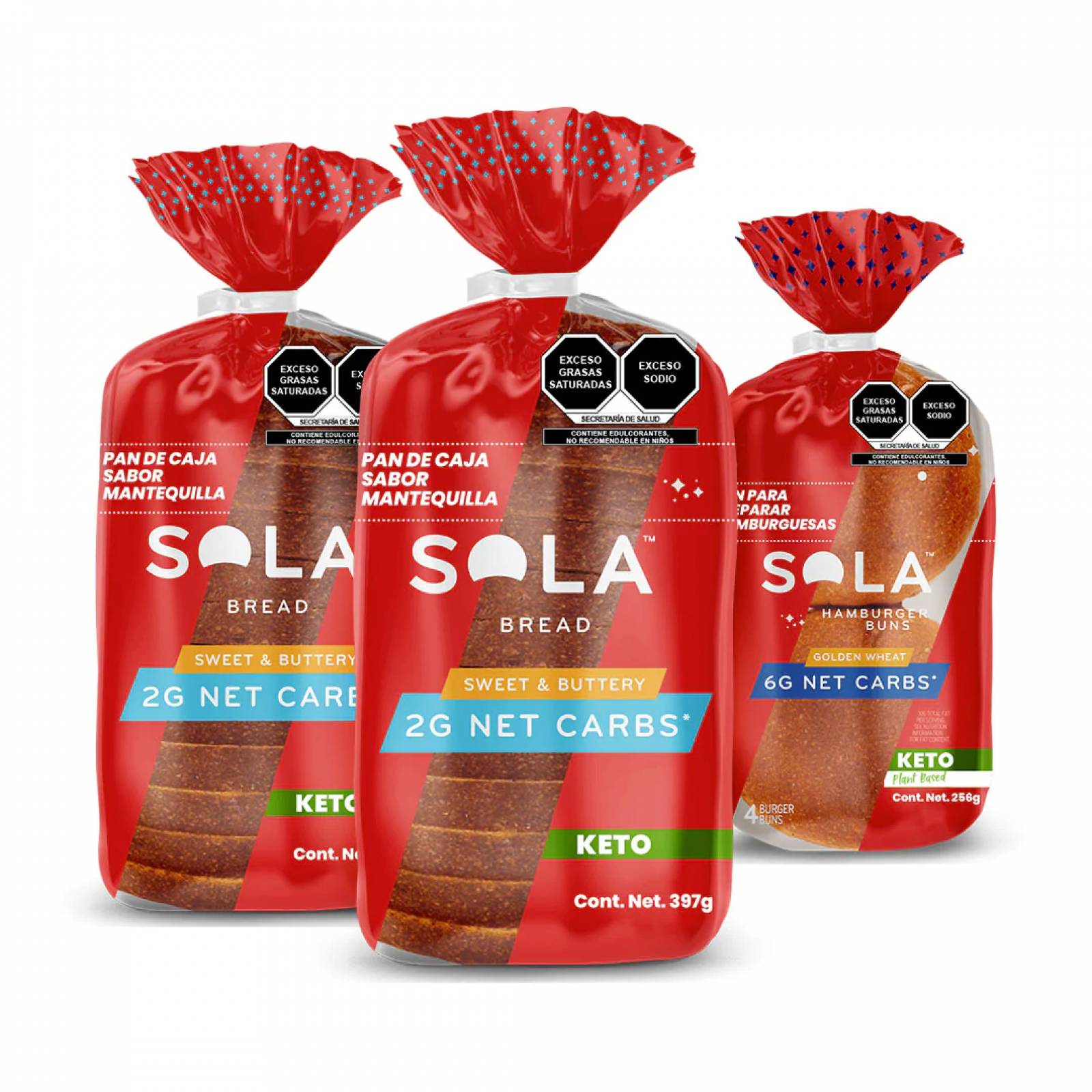 Pan Keto 3 Pack con 2 Panes Caja sabor Mantequilla y 1 Hamburguesa de Sola