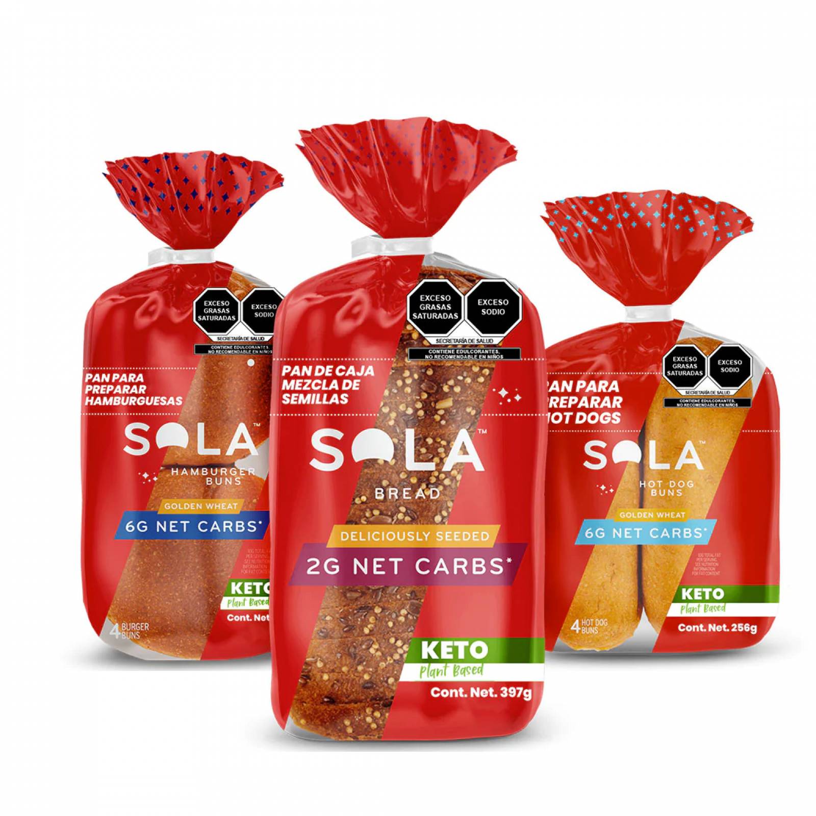 Panes Keto En 3 Pack De Caja Multigrano, Hamburguesa Y Hotdog De Sola