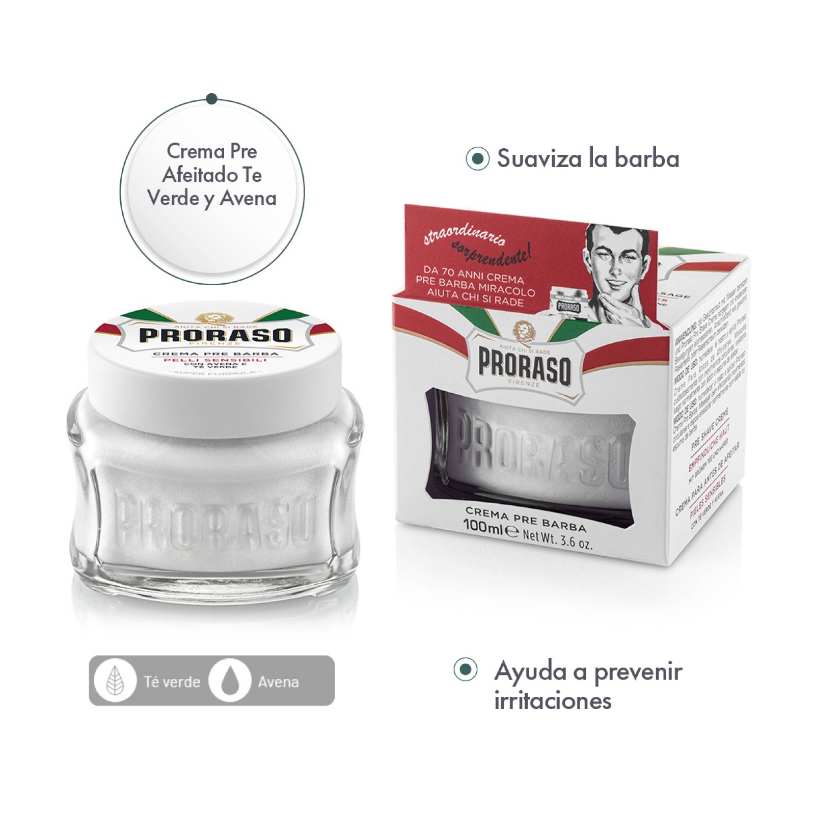 Proraso Crema Pre Afeitado Te Verde y Avena para Pieles Sensibles 100 ml