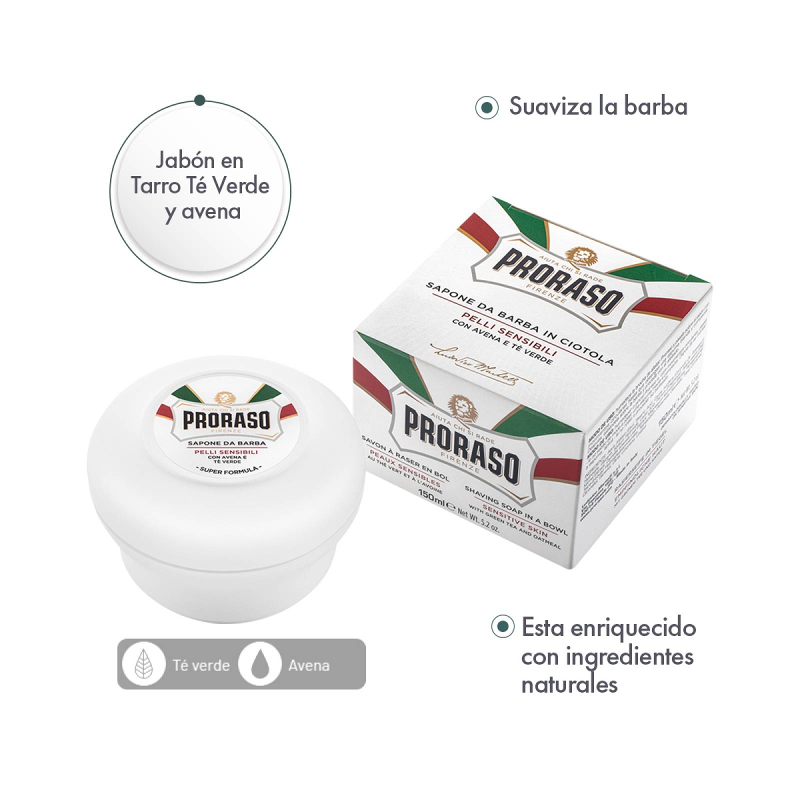 Proraso Jabón para Afeitar en Tarro Te Verde y Avena Pieles Sensibles 150 ml
