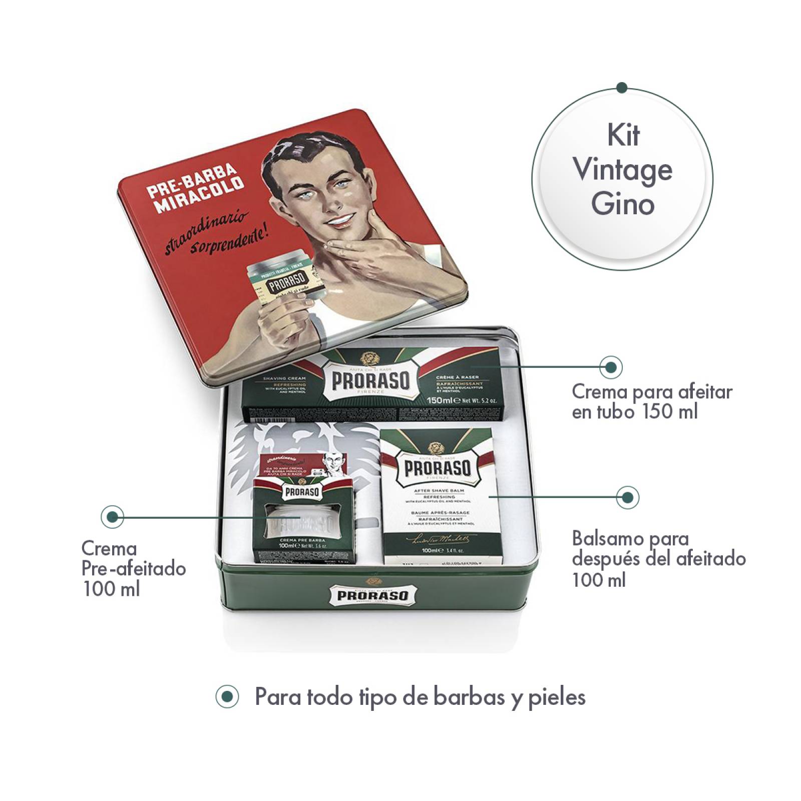 Proraso Kit de Afeitar Gino Eucalipto y Mentol Refrescante
