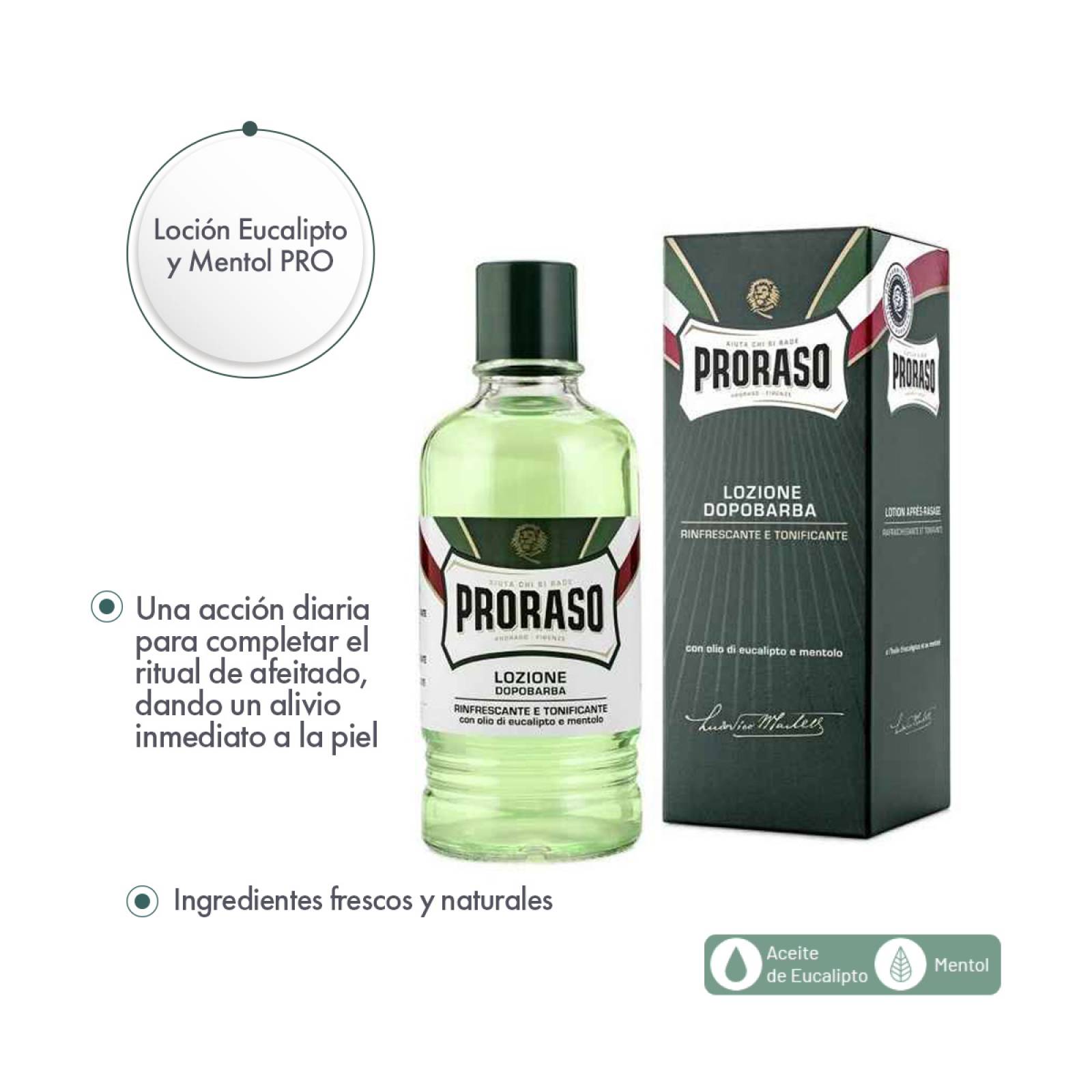 Proraso Loción Profesional para Barba Eucalipto y Mentol Refrescante 400 ml