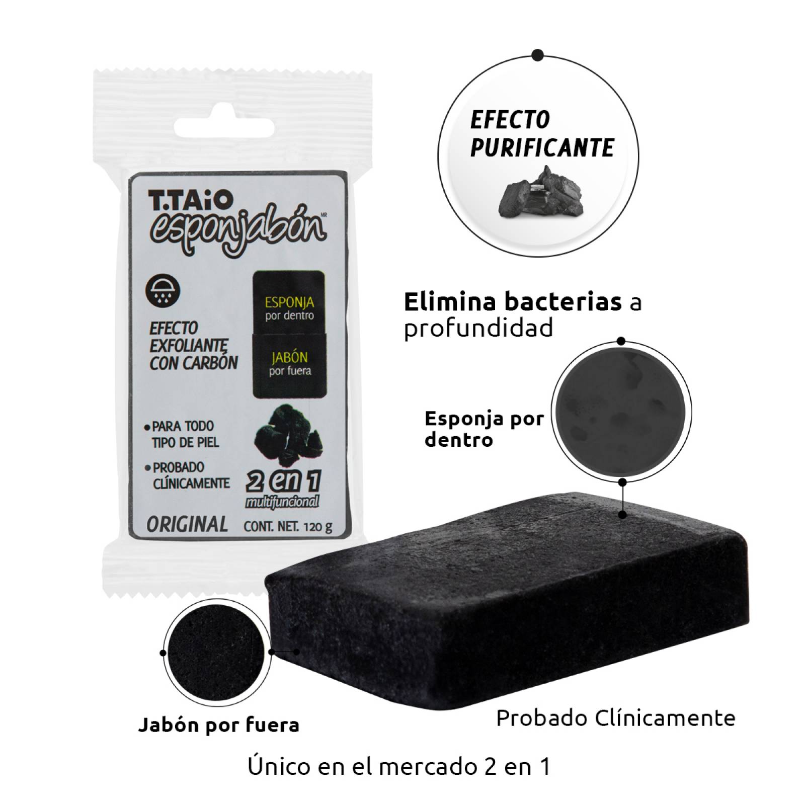 T.Taio Esponjabon Carbon Activado Purificante 2 en 1