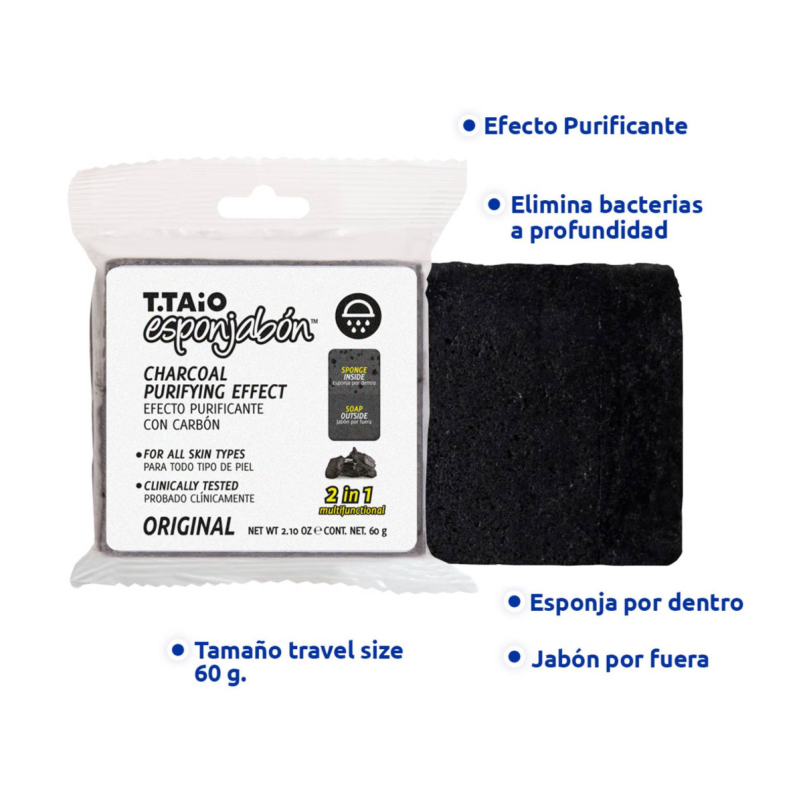 T.Taio Esponjabon Mini Carbon Activado Purificante 2 en 1